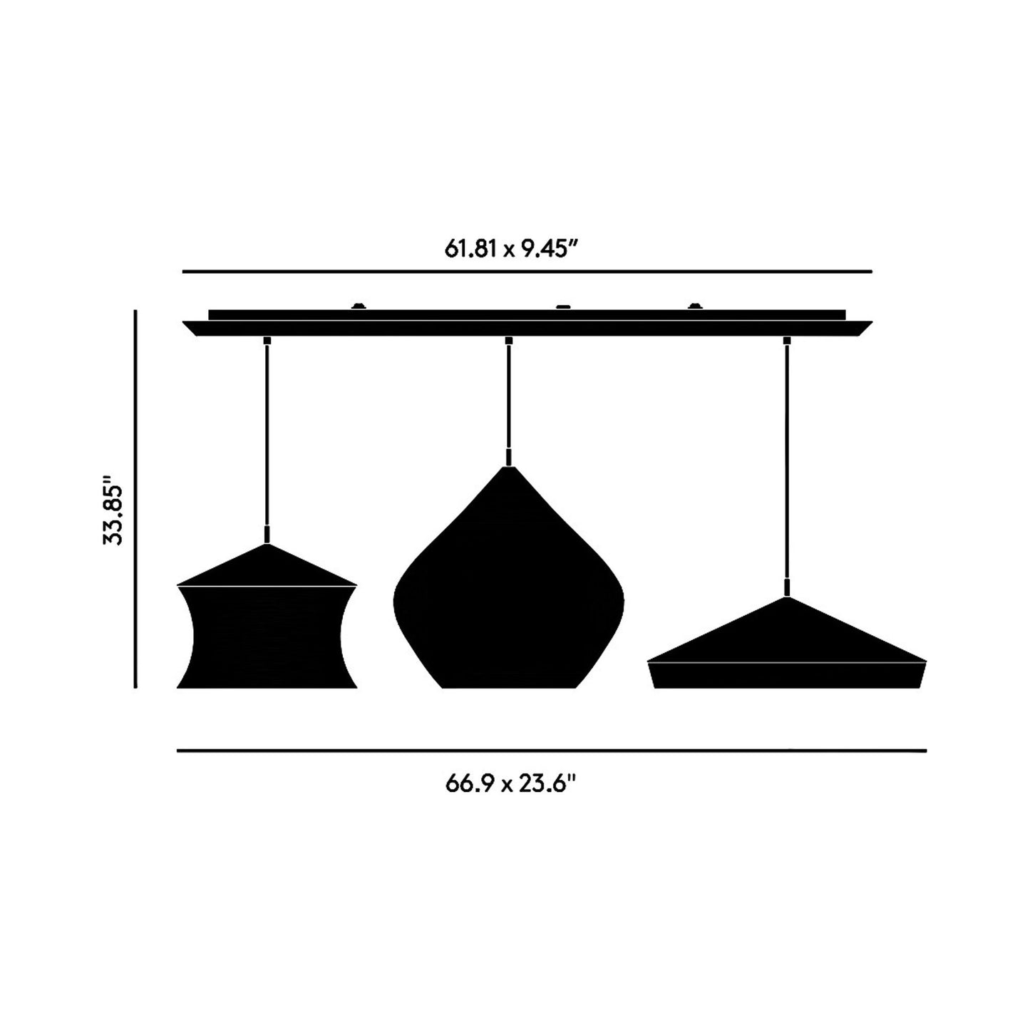 Beat Trio LED Linear Pendant Light - line drawing.