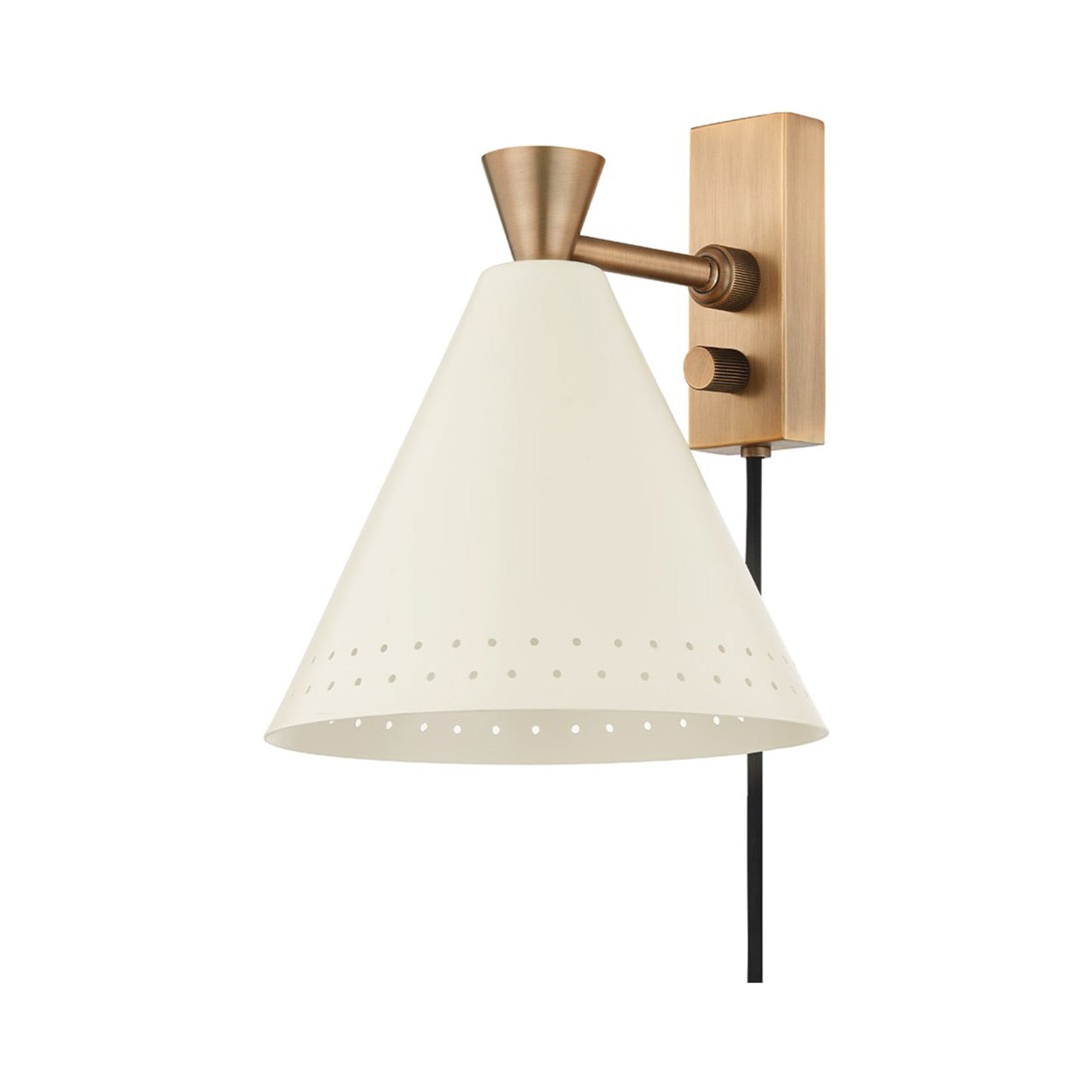 Arvin Plug-In Wall Light in Patina Brass/Soft Sand.