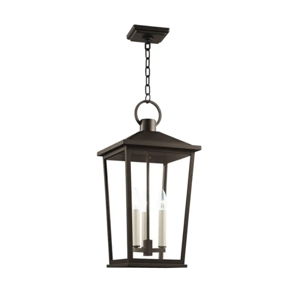 Soren Outdoor Pendant Light in Textured Bronze with Highlights.