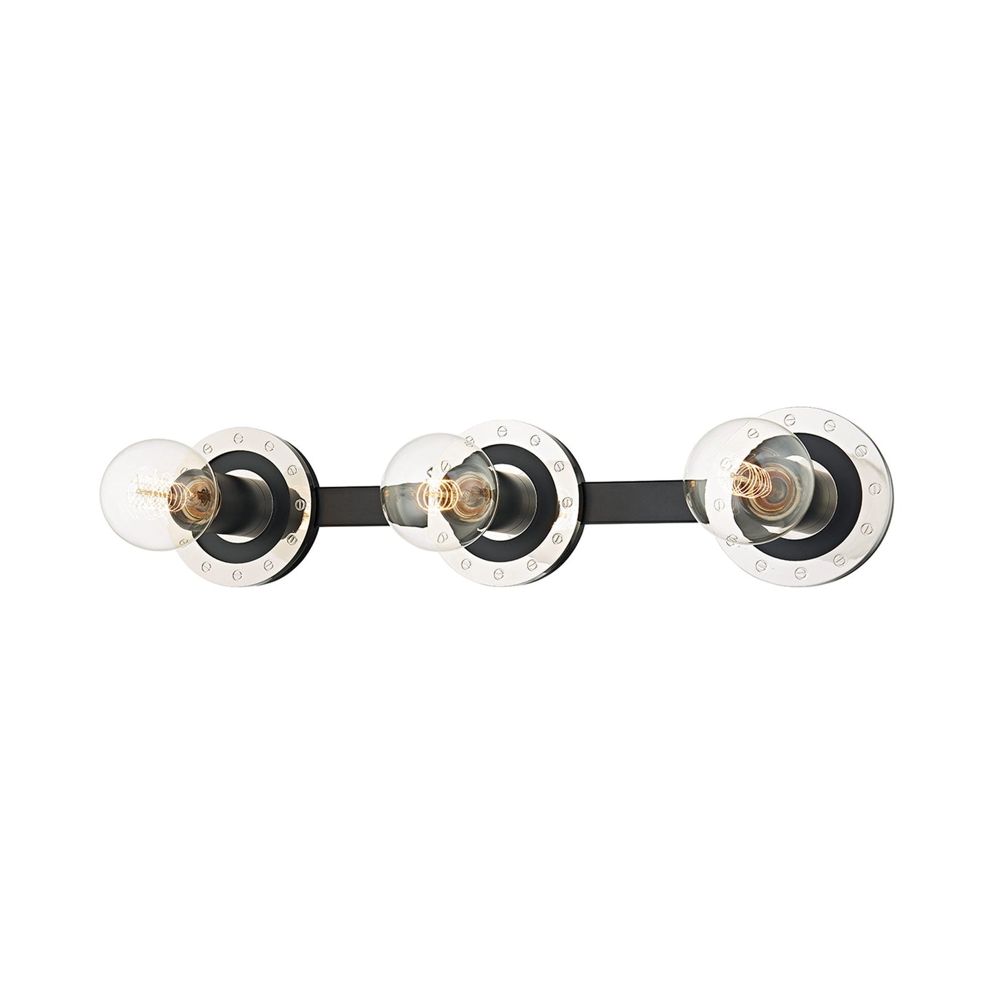 Teo Vanity Wall Light in Polished Nickel/Soft Black.