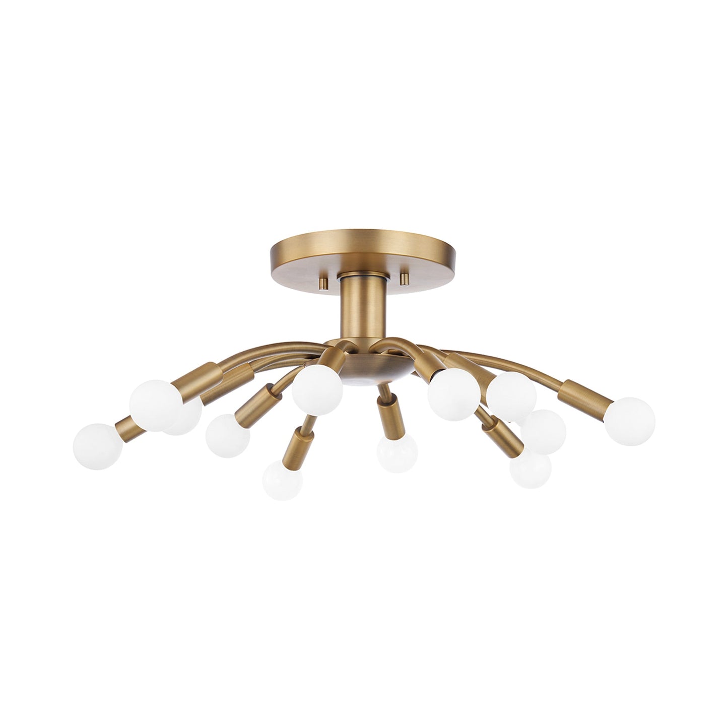 Tristan Semi Flush Mount Ceiling Light in Patina Brass.