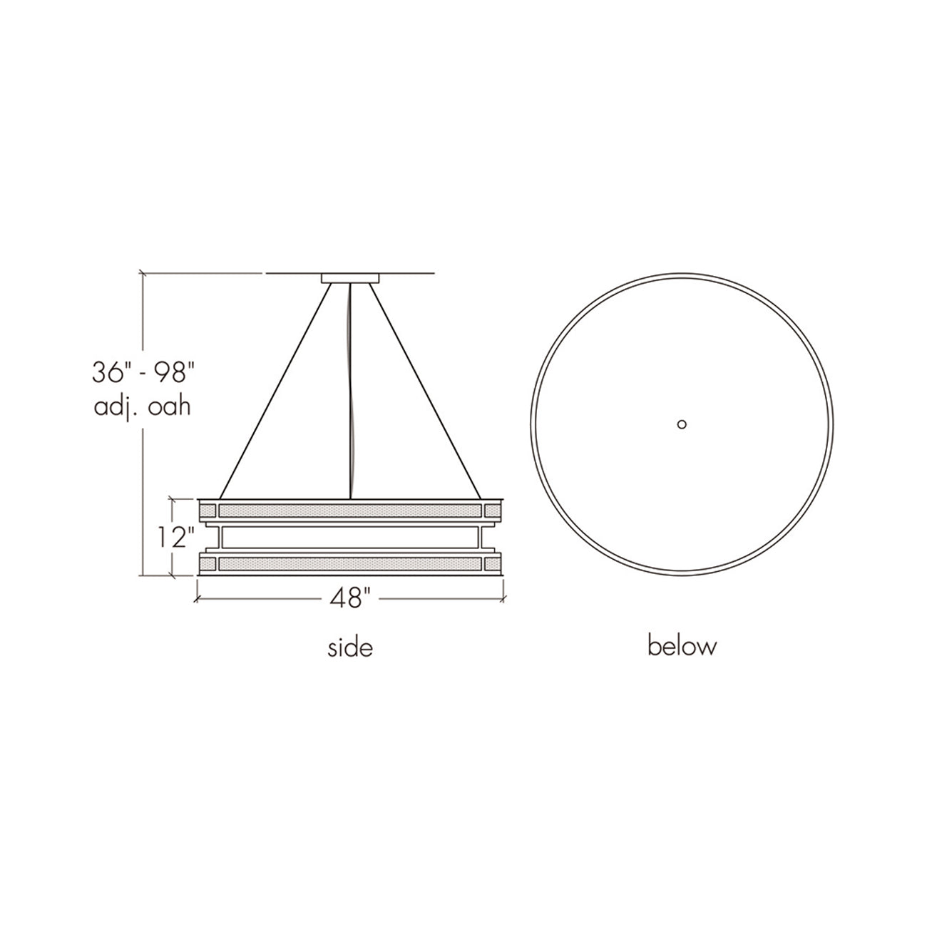 Duo Drum LED Pendant Light - line drawing.