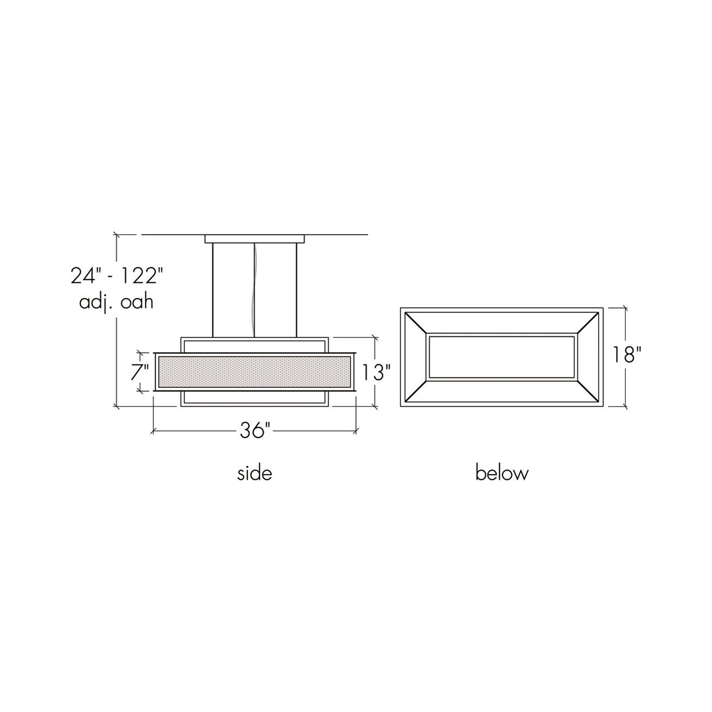 Duo LED Linear Pendant Light - line drawing.