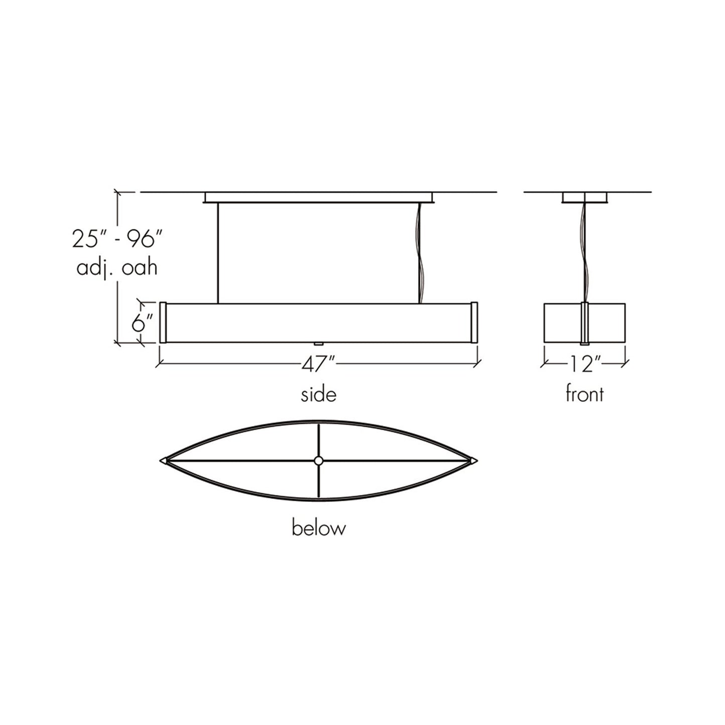 Ellipse Linear LED Pendant Light - line drawing.