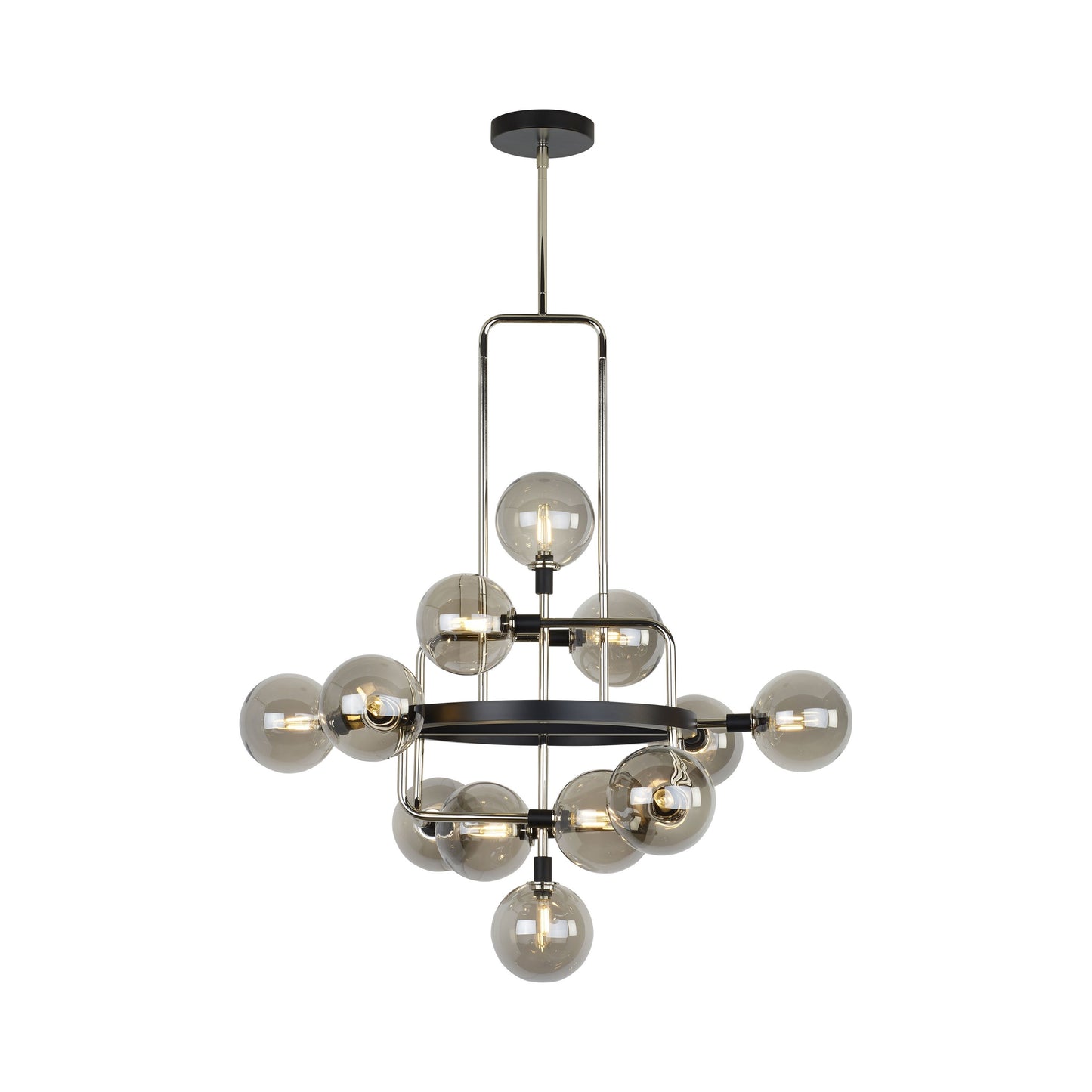Viaggio Chandelier in Polished Nickel/Smoke.