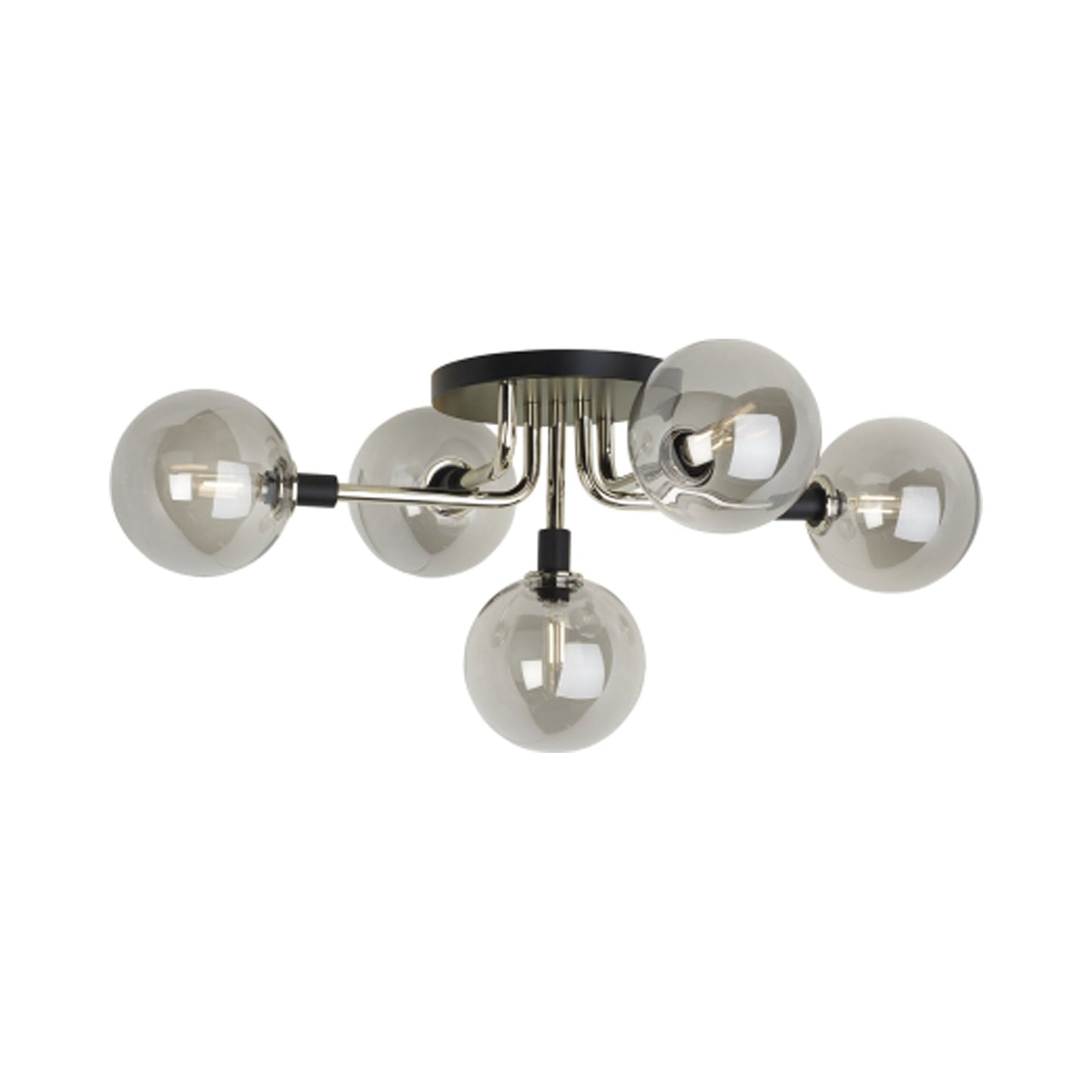 Viaggio Flush Mount Ceiling Light in Polished Nickel/Smoke.