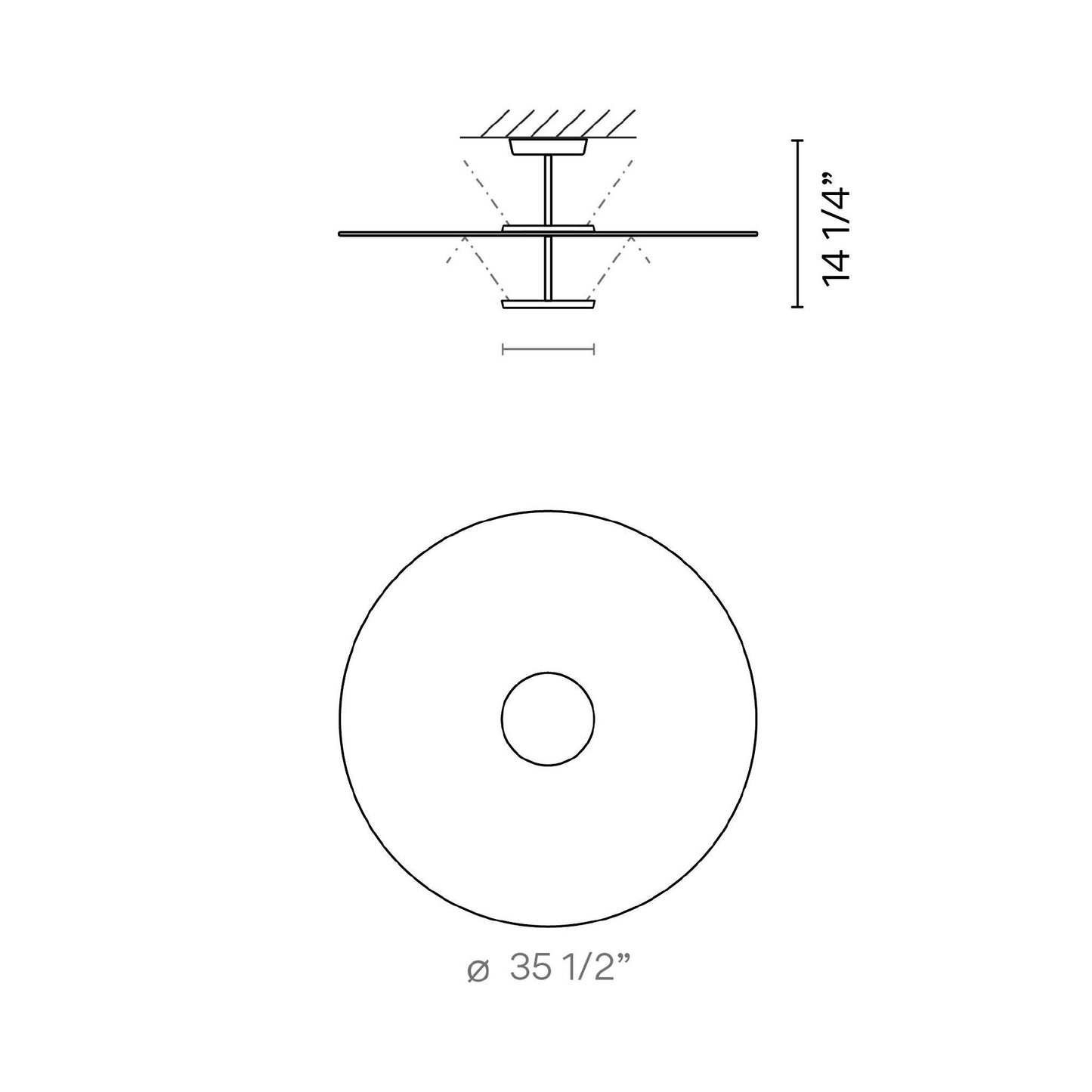 Flat LED Semi Flush Ceiling Light - line drawing.