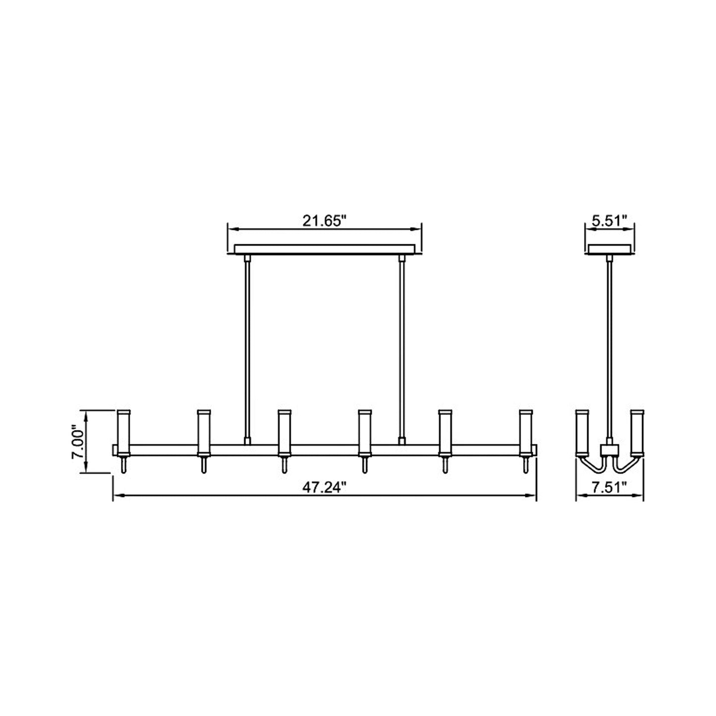 C2061 Linear Pendant Light - line drawing.