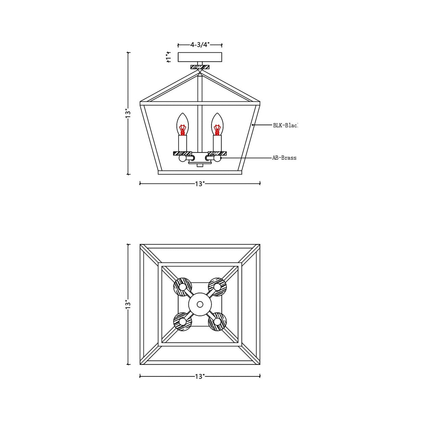 FM1103 Flush Mount Ceiling Light - line drawing.