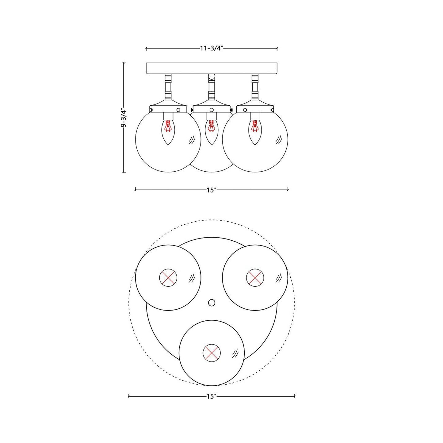 FM1116 Flush Mount Ceiling Light - line drawing.