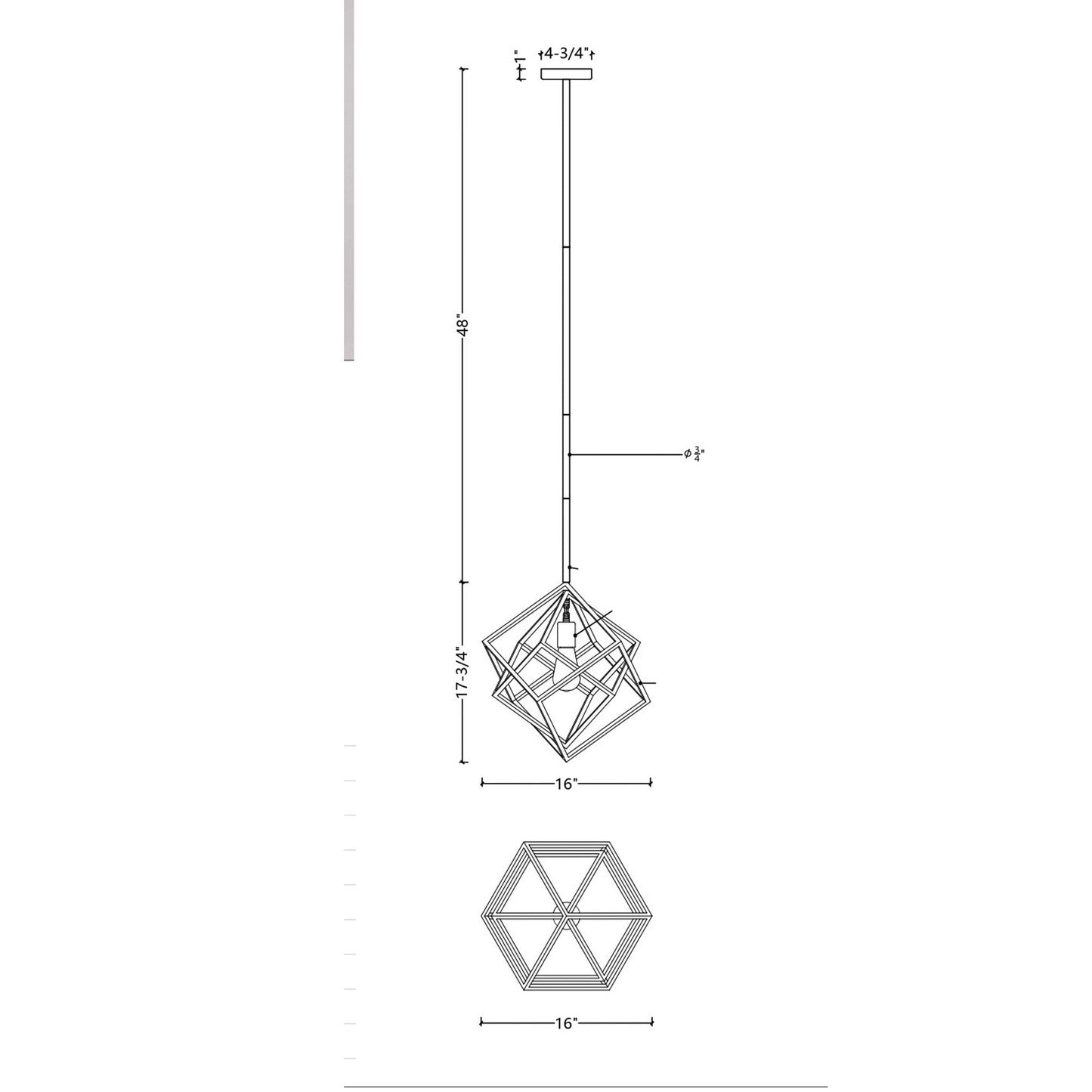 P1070 Pendant Light - line drawing.