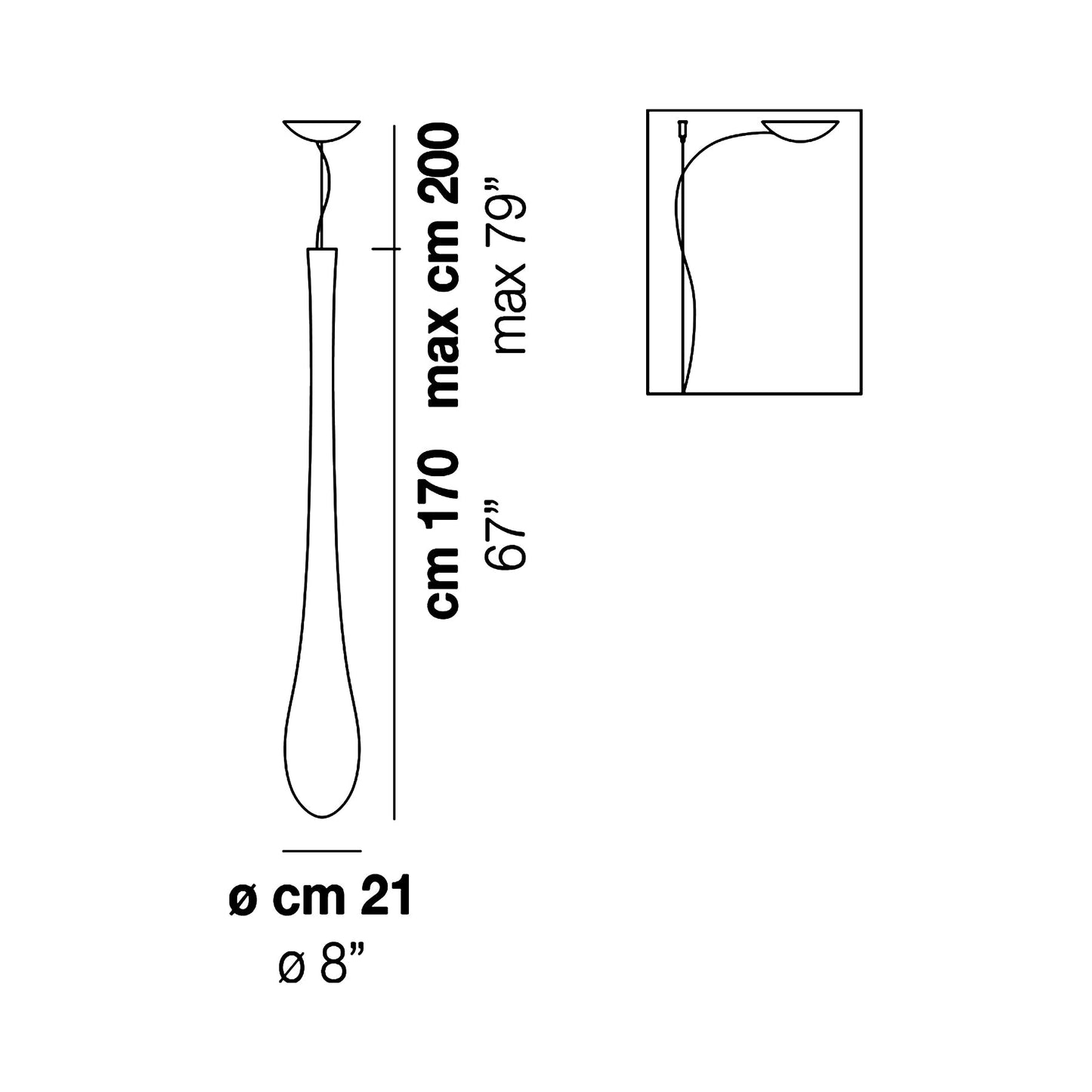 Lacrima Pendant Light - line drawing.