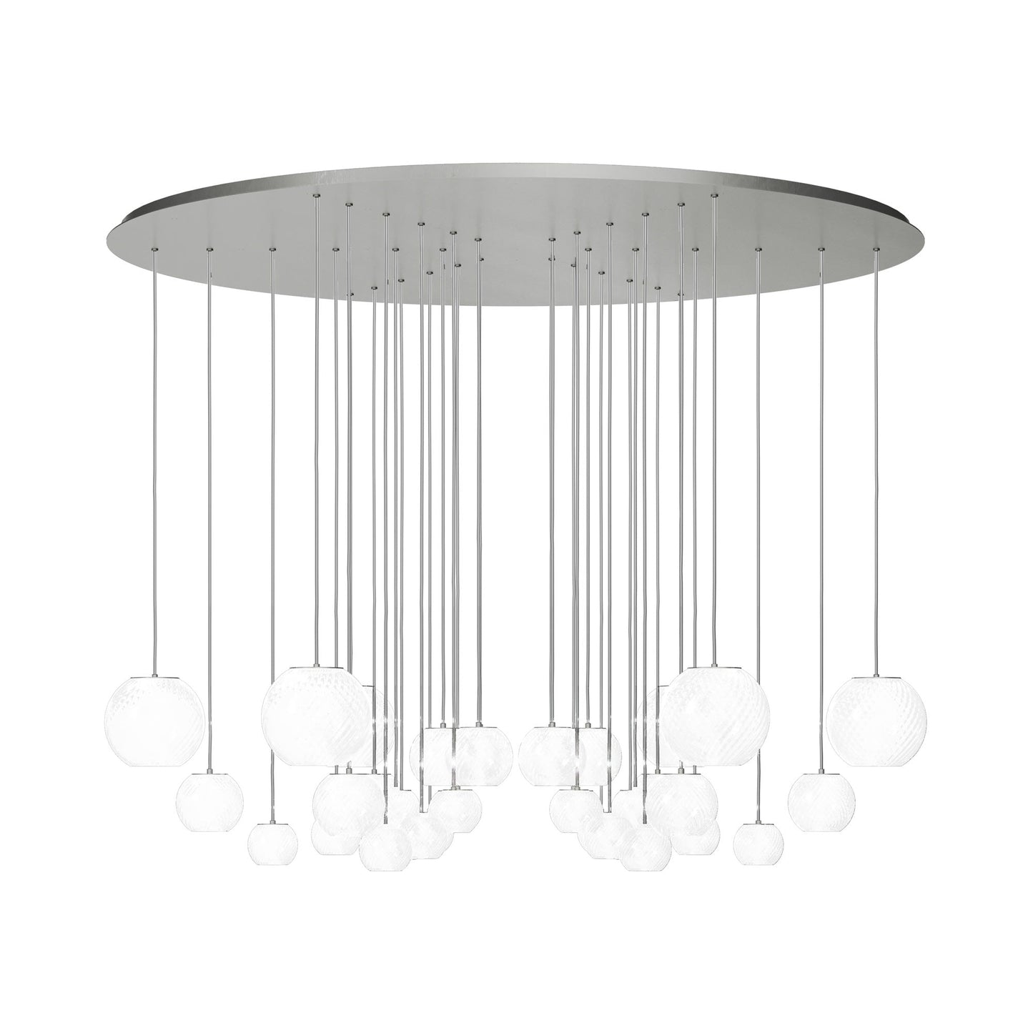 Oto Sp Cha Chandelier in Mirrored Steel/White Striped.