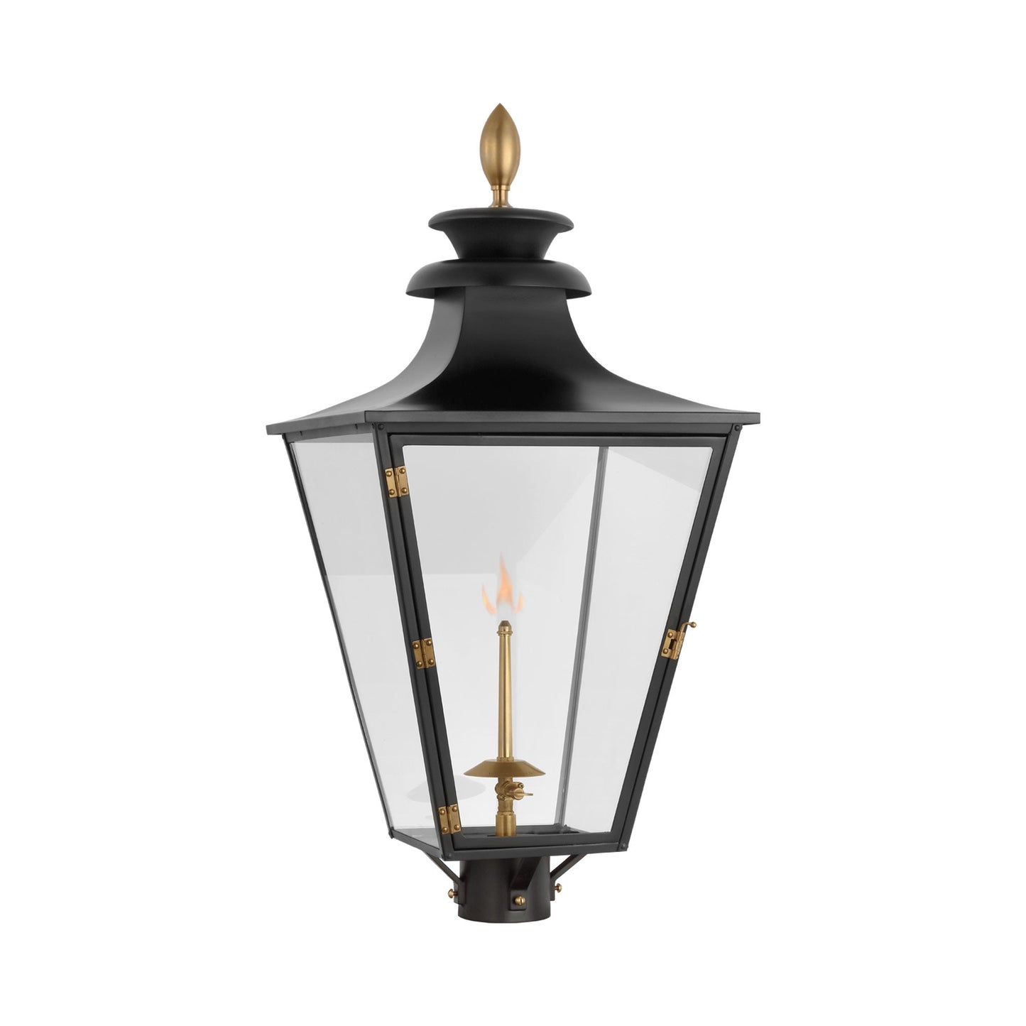 Albermarle Outdoor Gas Post Light in Matte Black and Brass.
