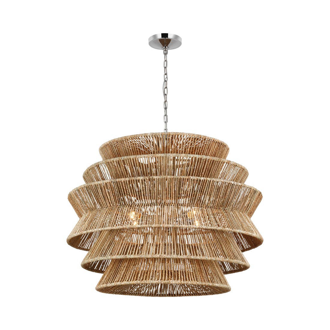 Antigua Chandelier in Polished Nickel and Natural Abaca (X-Large).