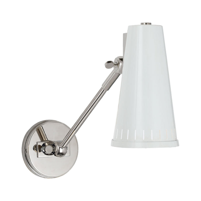 Antonio Adjustable Wall Light in 1-Arm/Polished Nickel/Antique White.