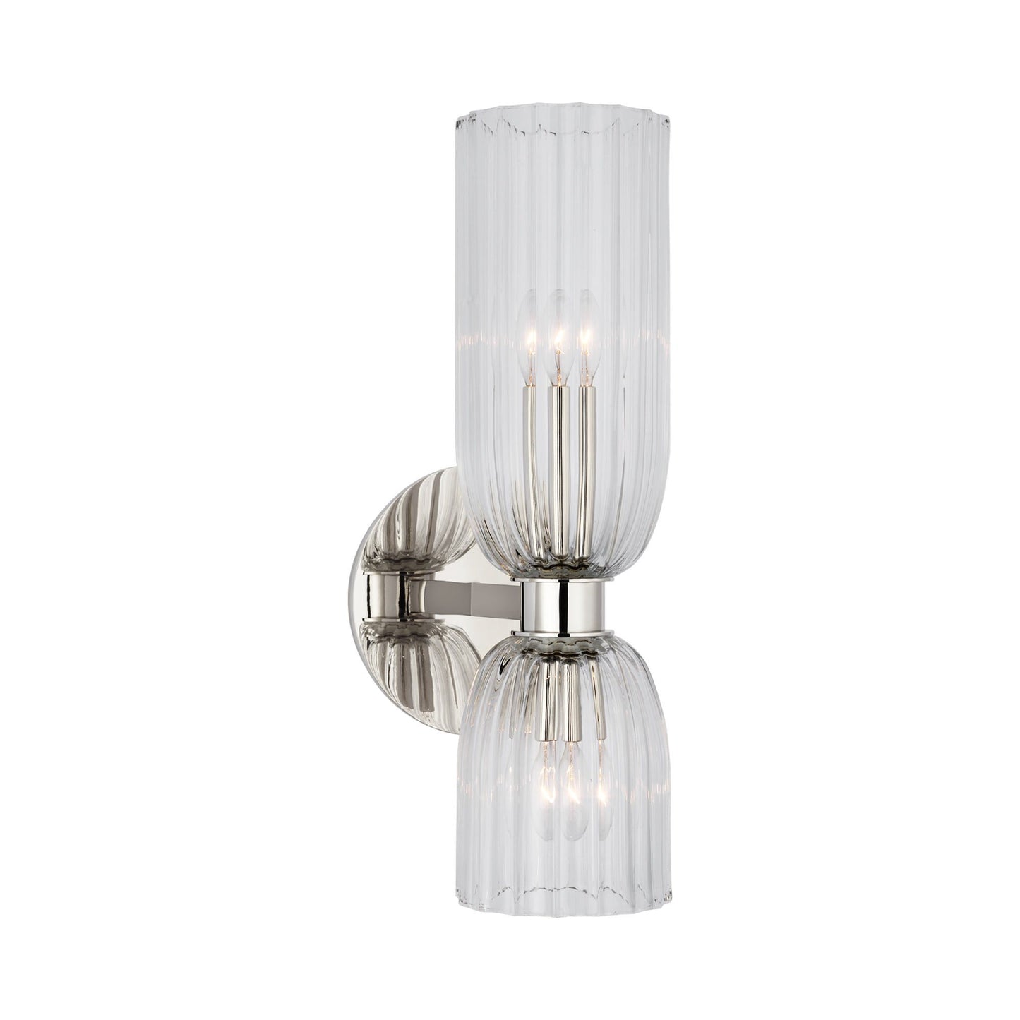 Asalea LED Bath Double Wall Light in Polished Nickel.