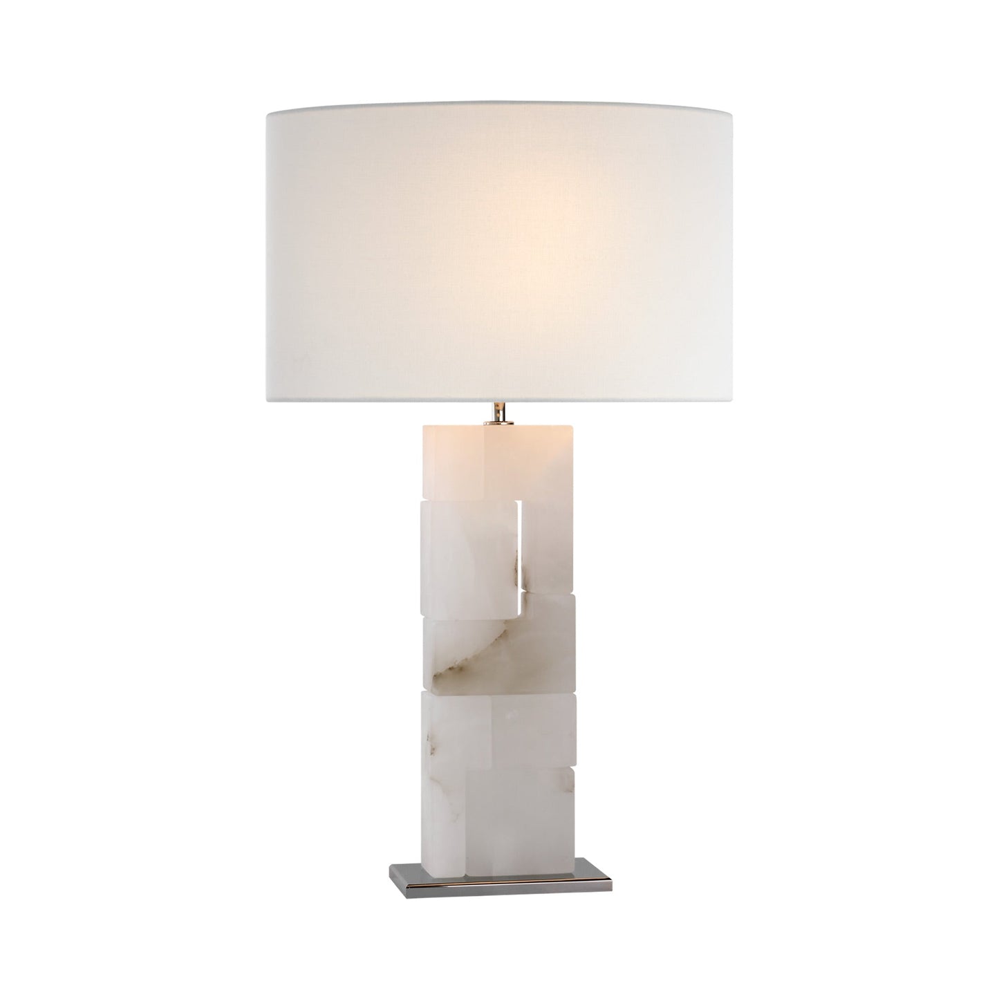 Ashlar LED Table Lamp in Alabaster and Polished Nickel (Large).