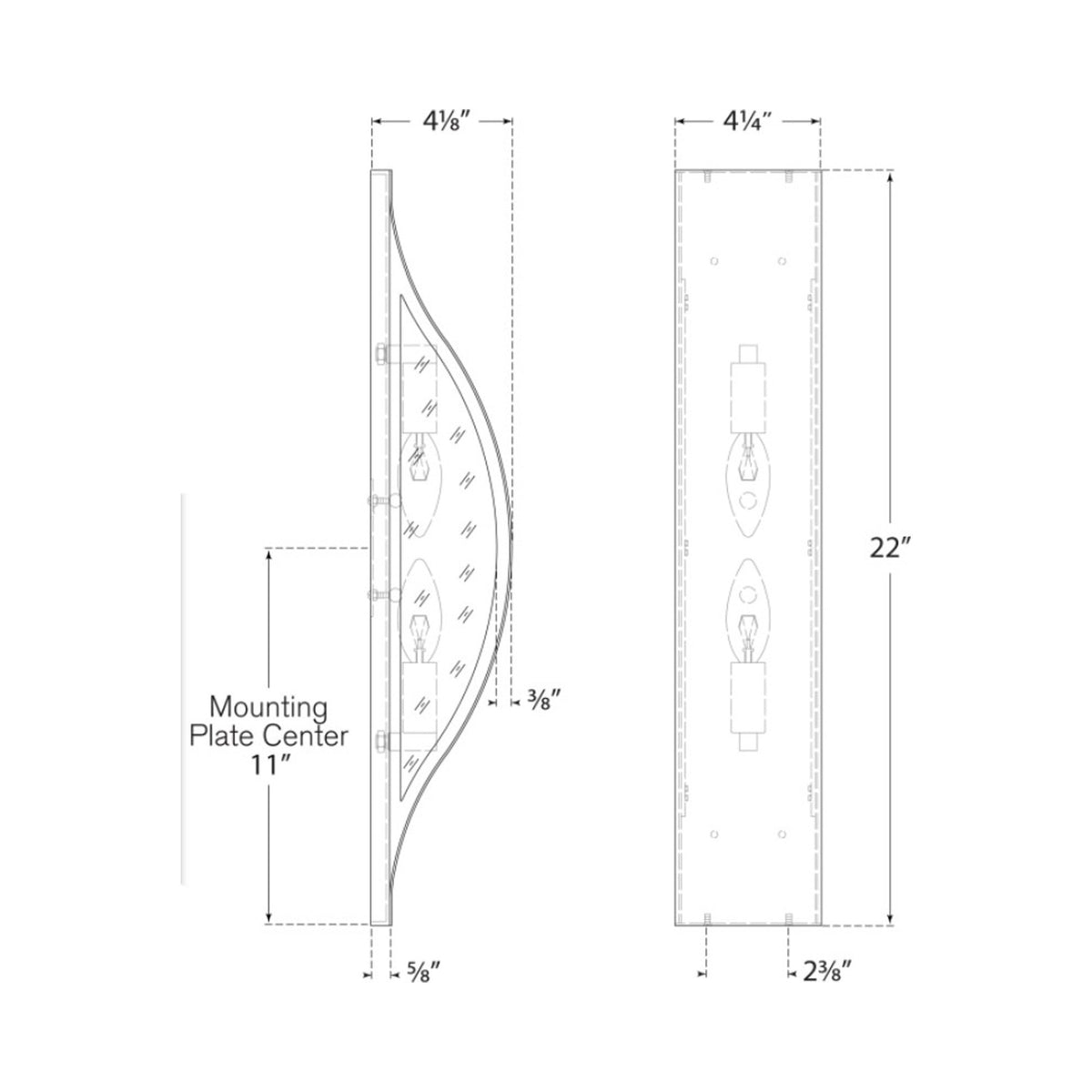 Avant Linear Wall Light - line drawing.