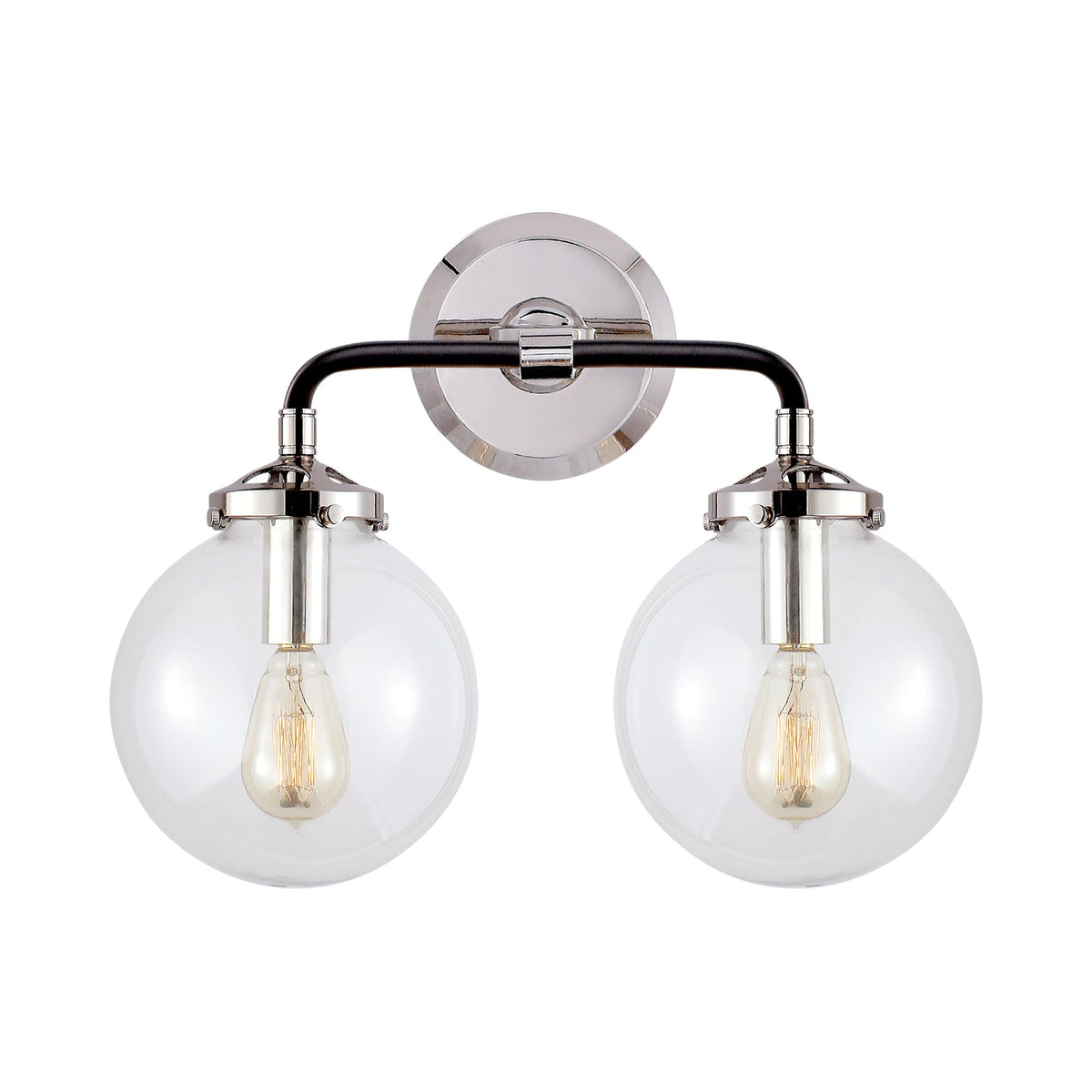 Bistro Bath Vanity Light in Polished Nickel and Black (2-Light).