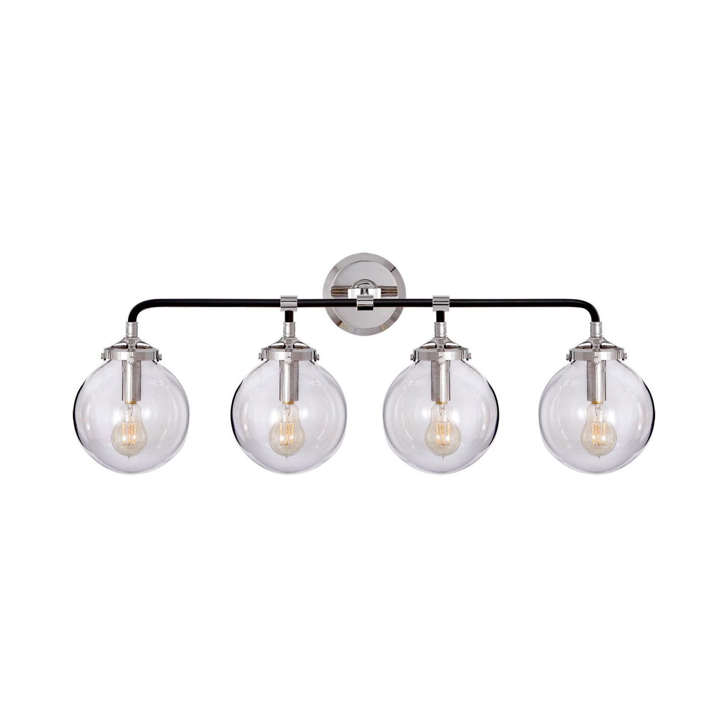 Bistro Bath Vanity Light in Polished Nickel and Black (4-Light).