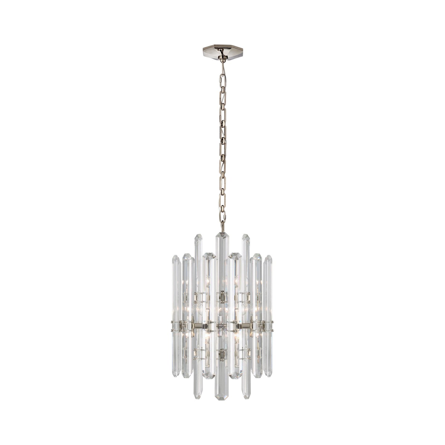Bonnington Tall Chandelier in Polished Nickel/Crystal.