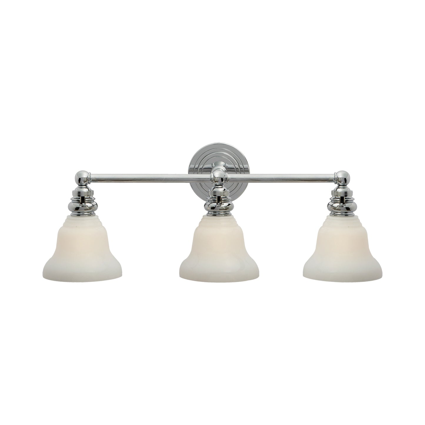 Boston Double Arm Wall Light in Polished Nickel/White Glass Desk Shade (3-Light).