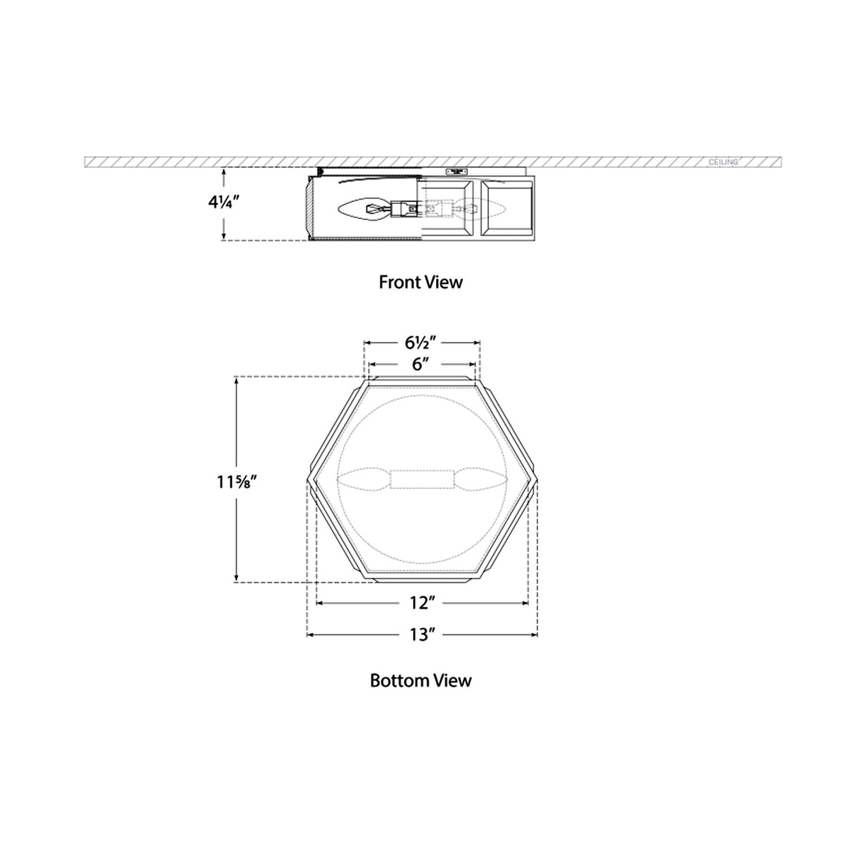 Bradford Flush Mount Ceiling Light - line drawing.
