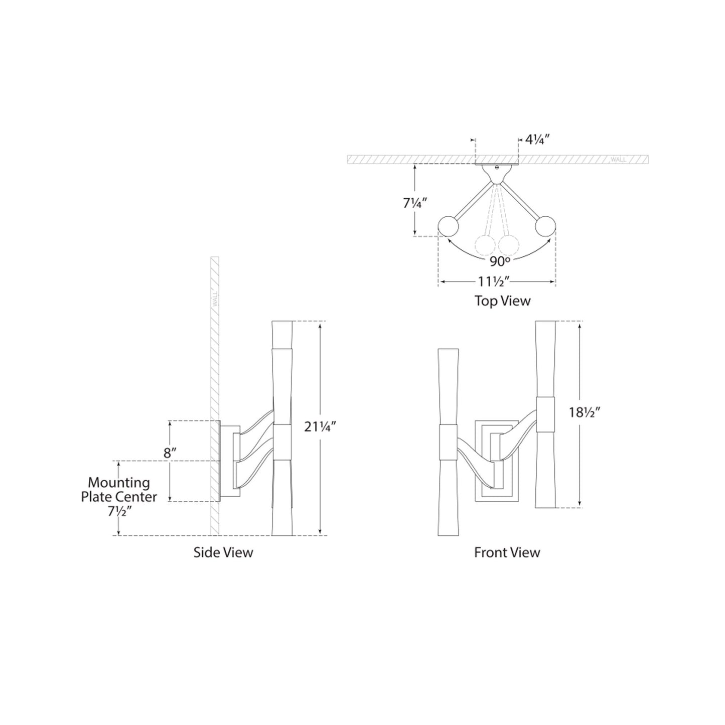 Brenta LED Double Wall Light - line drawing.