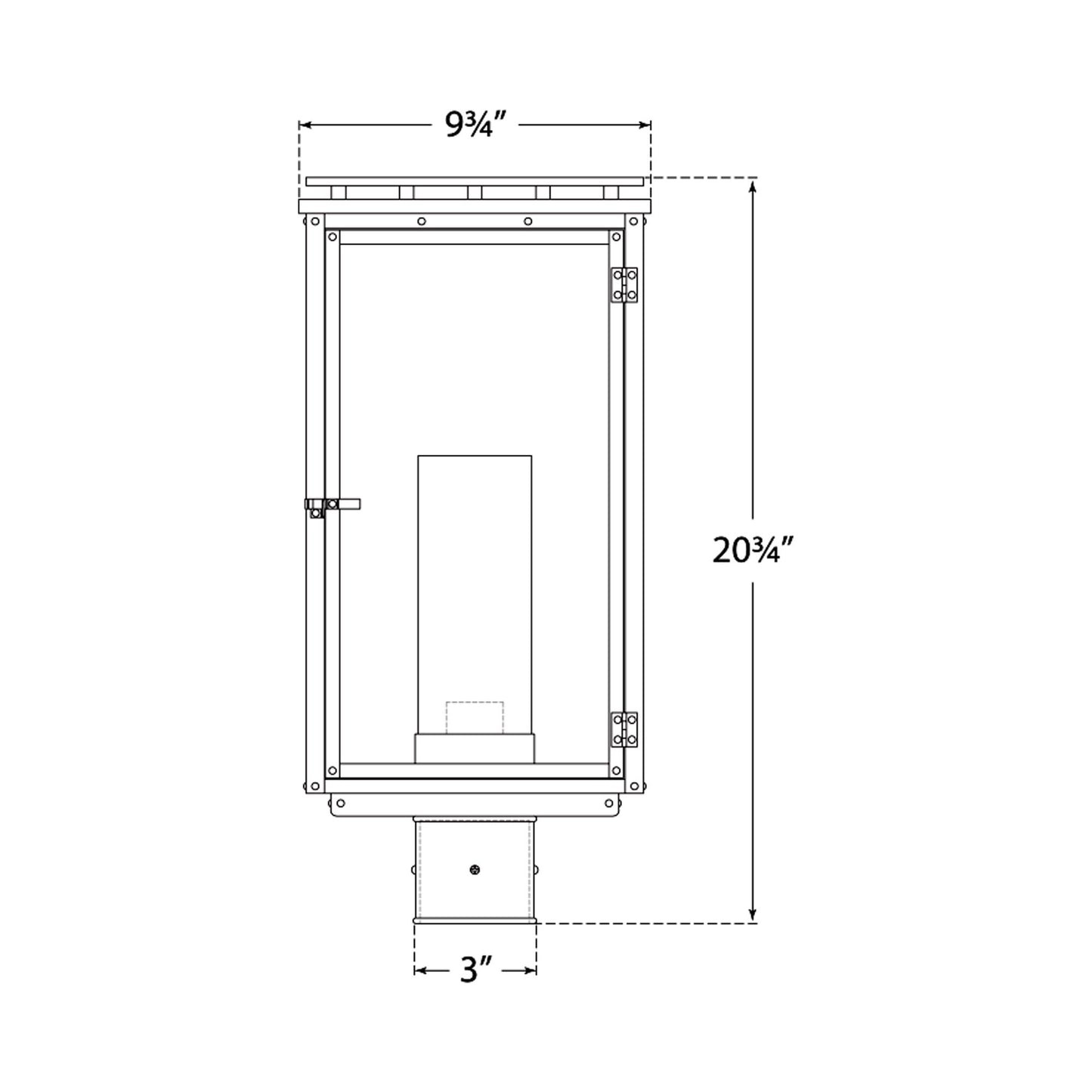 Cheshire Outdoor Post Light - line drawing.