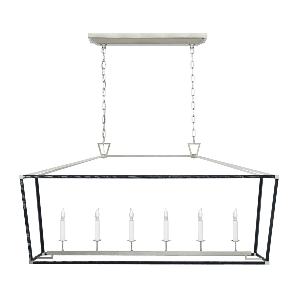 Darlana Rattan Wrapped LED Linear Pendant Light in Polished Nickel and Black Rattan (Large).