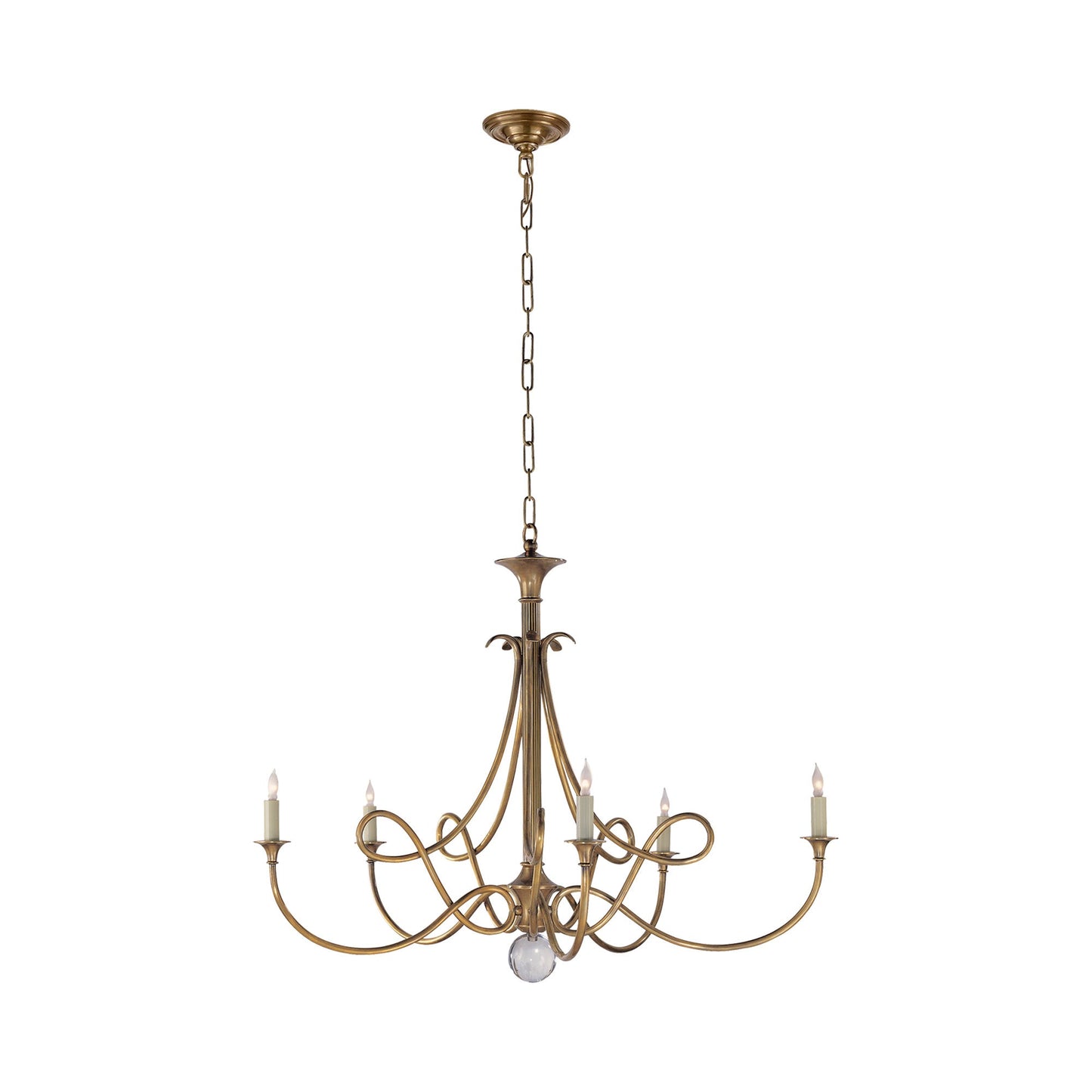 Double Twist Chandelier in Hand-Rubbed Antique Brass.