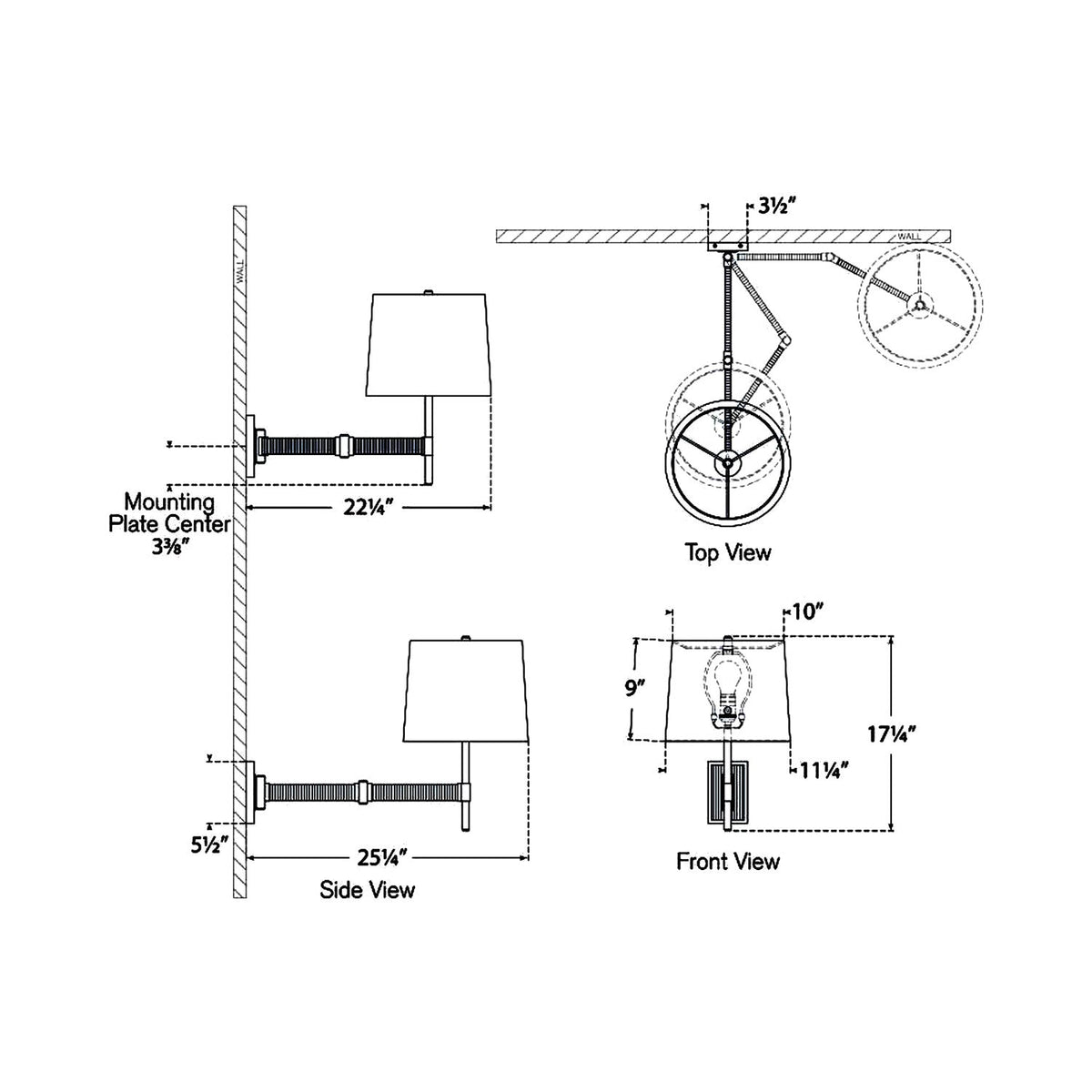 Elle LED Swing Arm Wall Light - line drawing.
