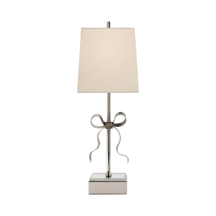 Ellery Gros-Grain Table Lamp in Polished Nickel/Cream Linen.