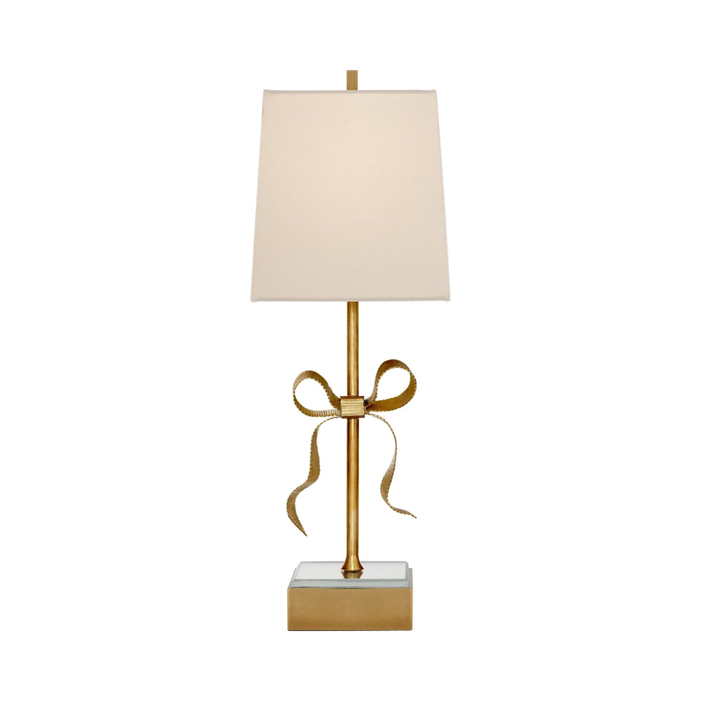 Ellery Gros-Grain Table Lamp in Soft Brass/Cream Linen.
