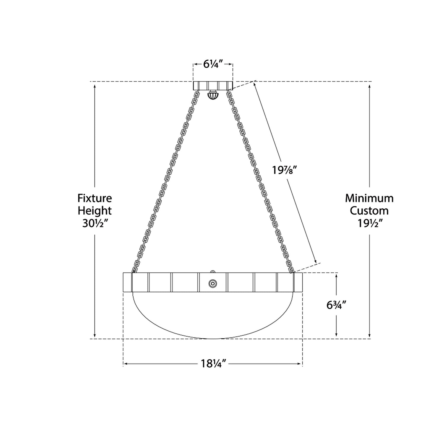 Fluted Band Chandelier - line drawing.