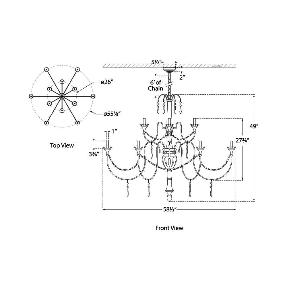 Fortuna Chandelier - line drawing.