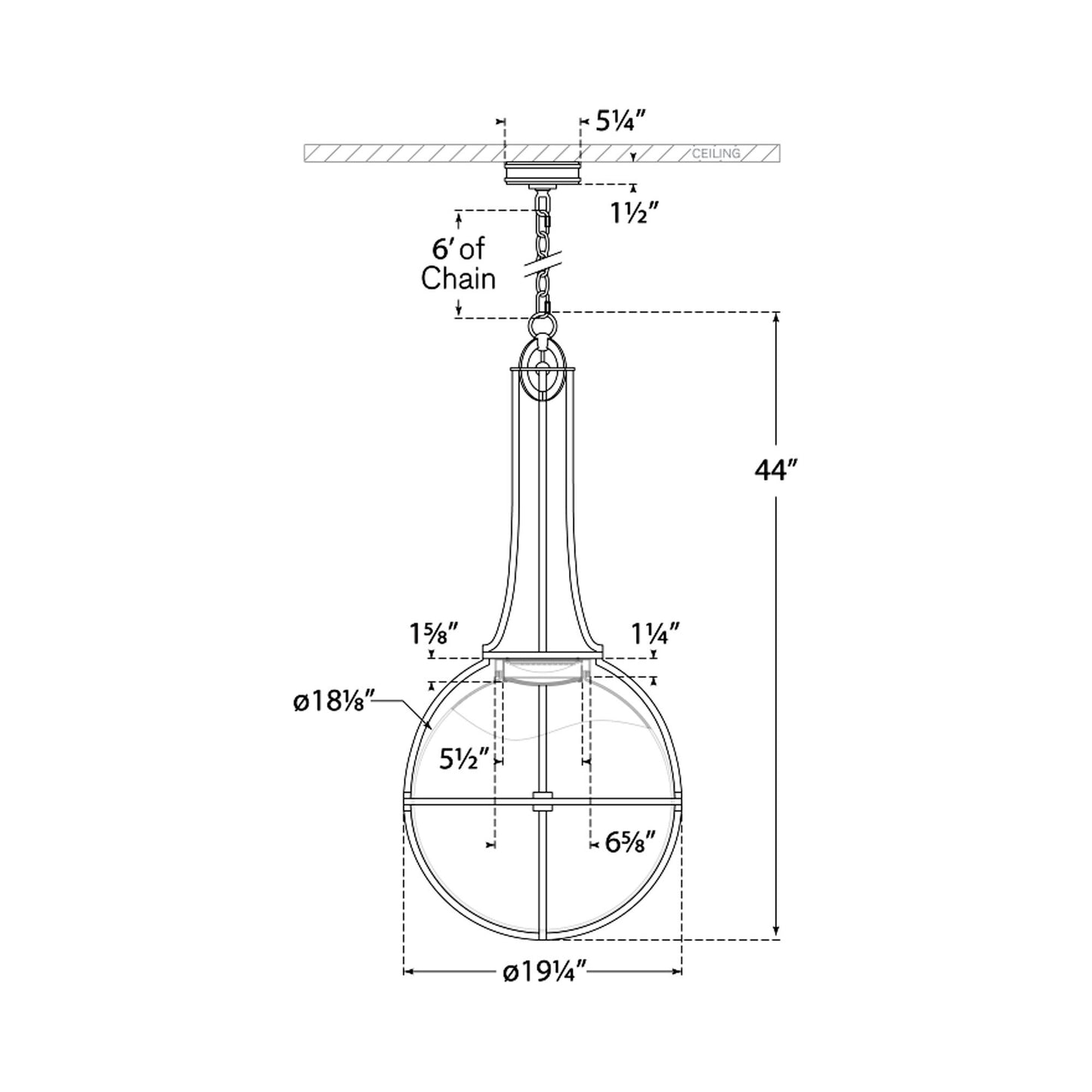 Gracie Captured Globe LED Pendant Light - line drawing.