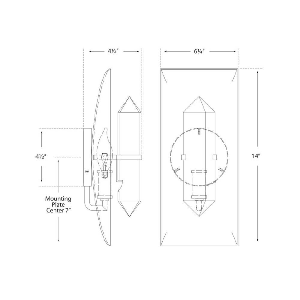 Halcyon Rectangle Wall Light - line drawing.