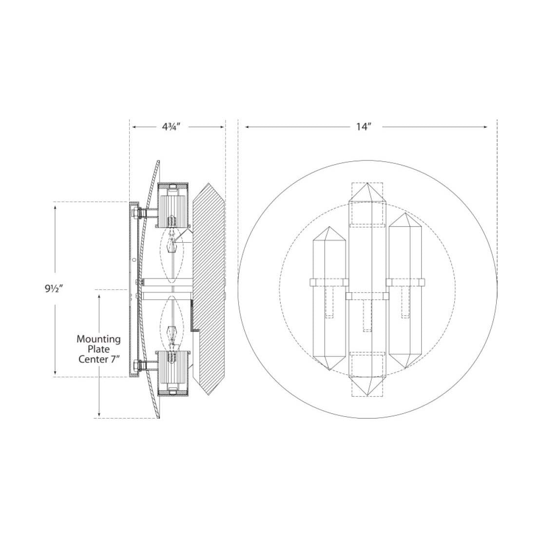 Halcyon Round Wall Light - line drawing.