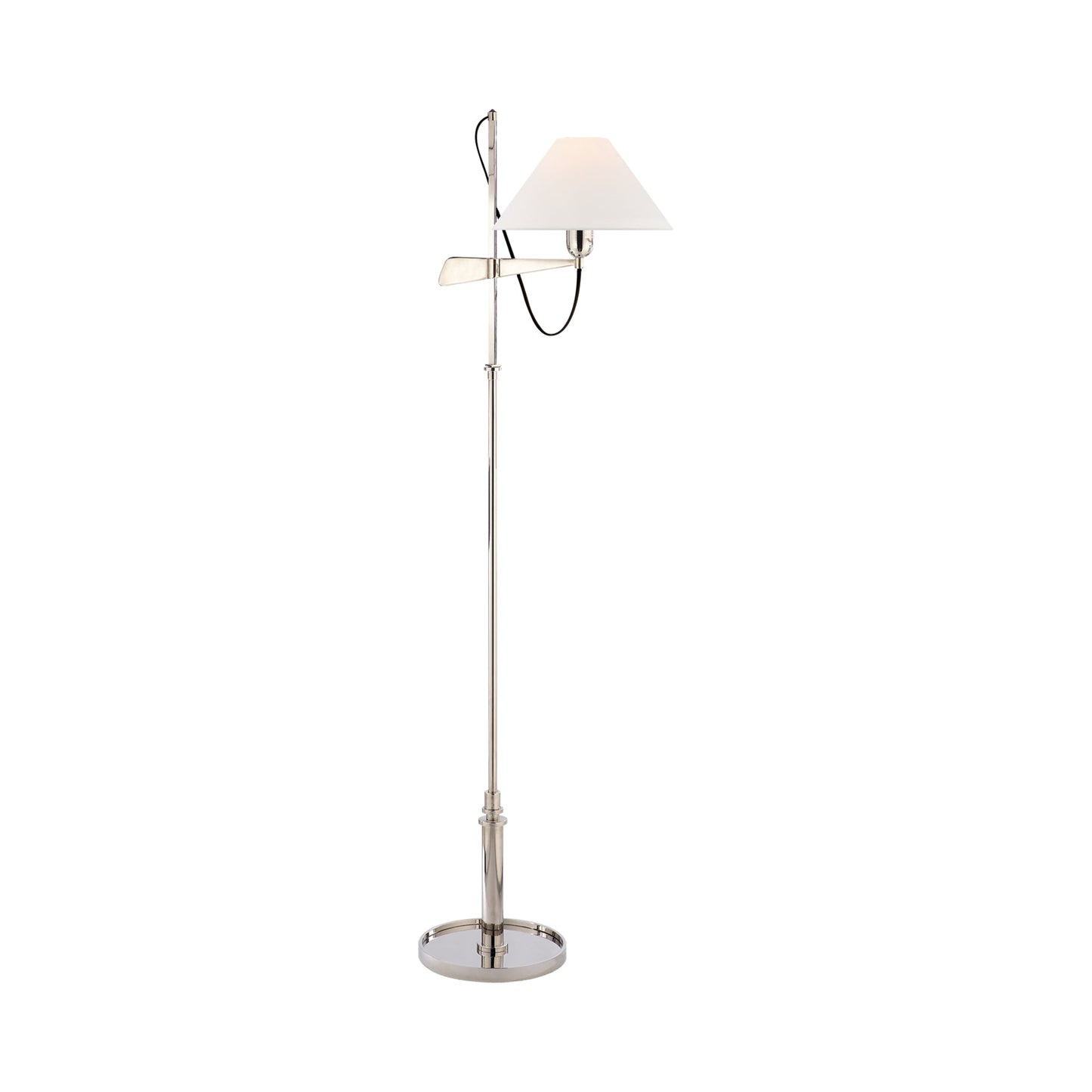 Hargett Bridge Arm Floor Lamp in Polished Nickel/Linen.