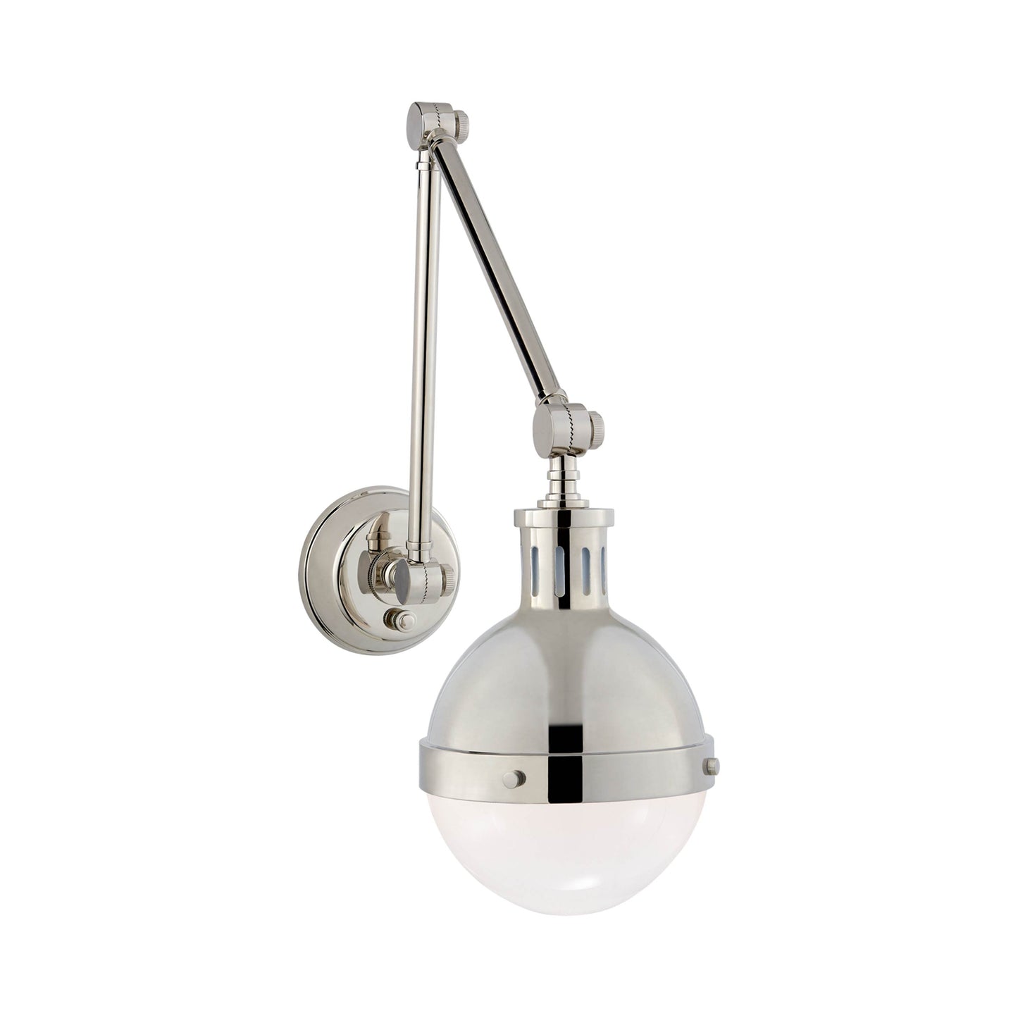 Hicks Adjustable Wall Light in Polished Nickel.