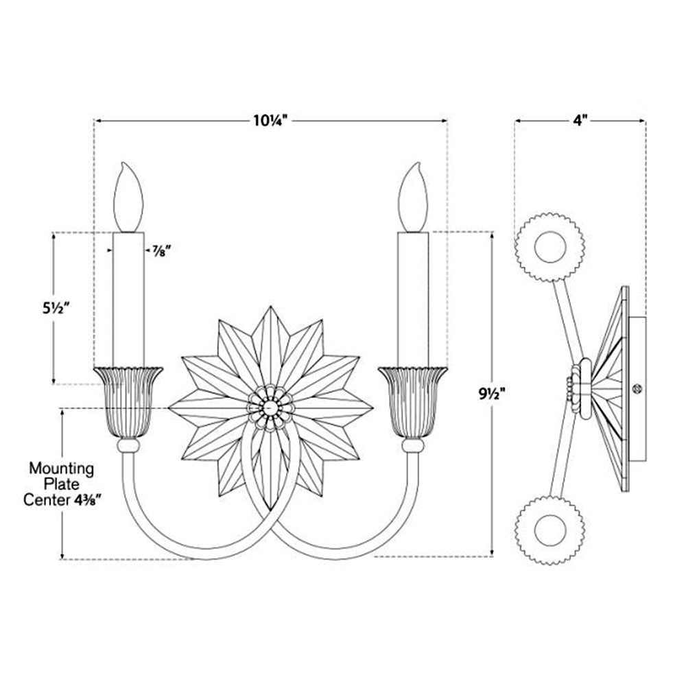 Huntingdon Double Wall Light - line drawing.