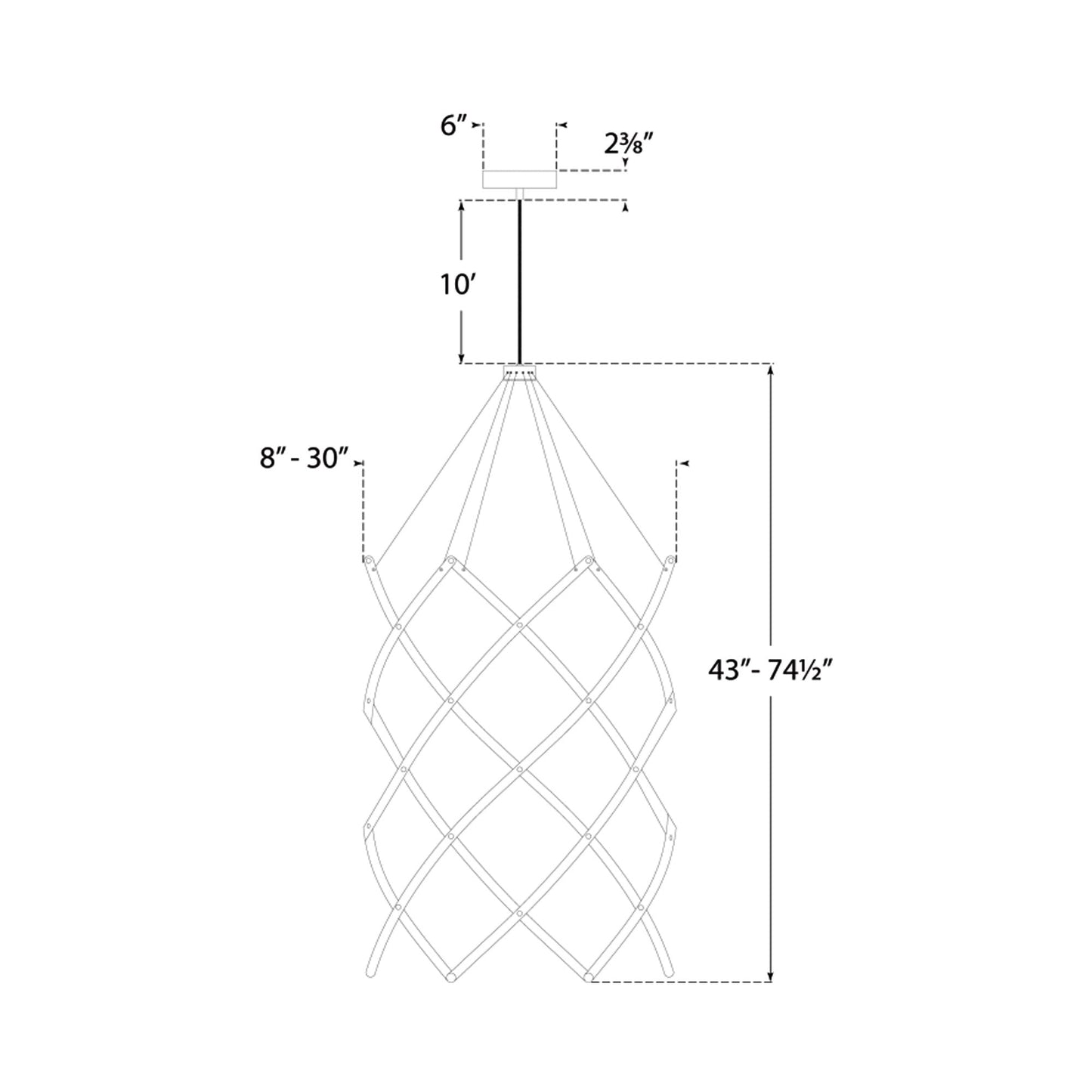 Interlace LED Chandelier - line drawing.