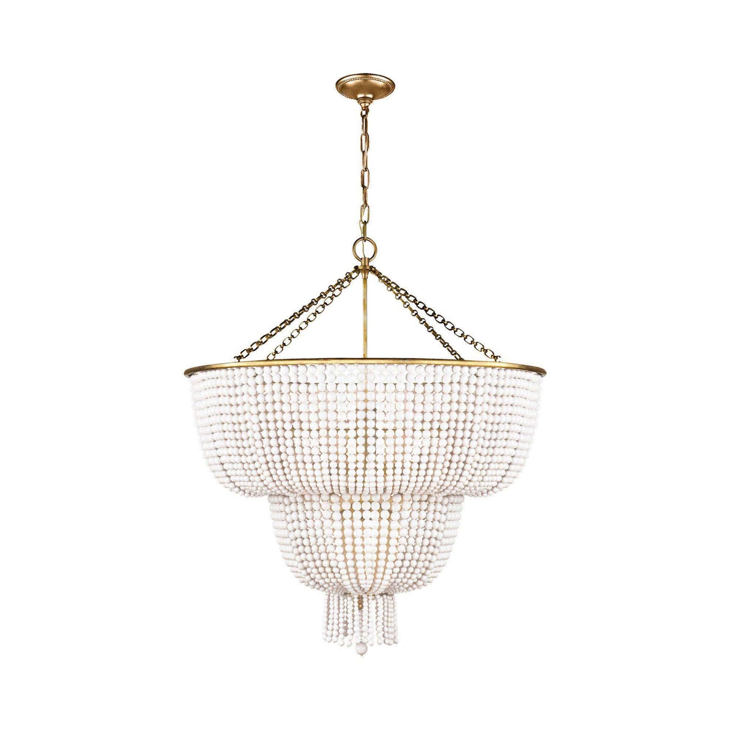 Jacqueline Two-Tier Chandelier in Hand-Rubbed Antique Brass/White Acrylic.