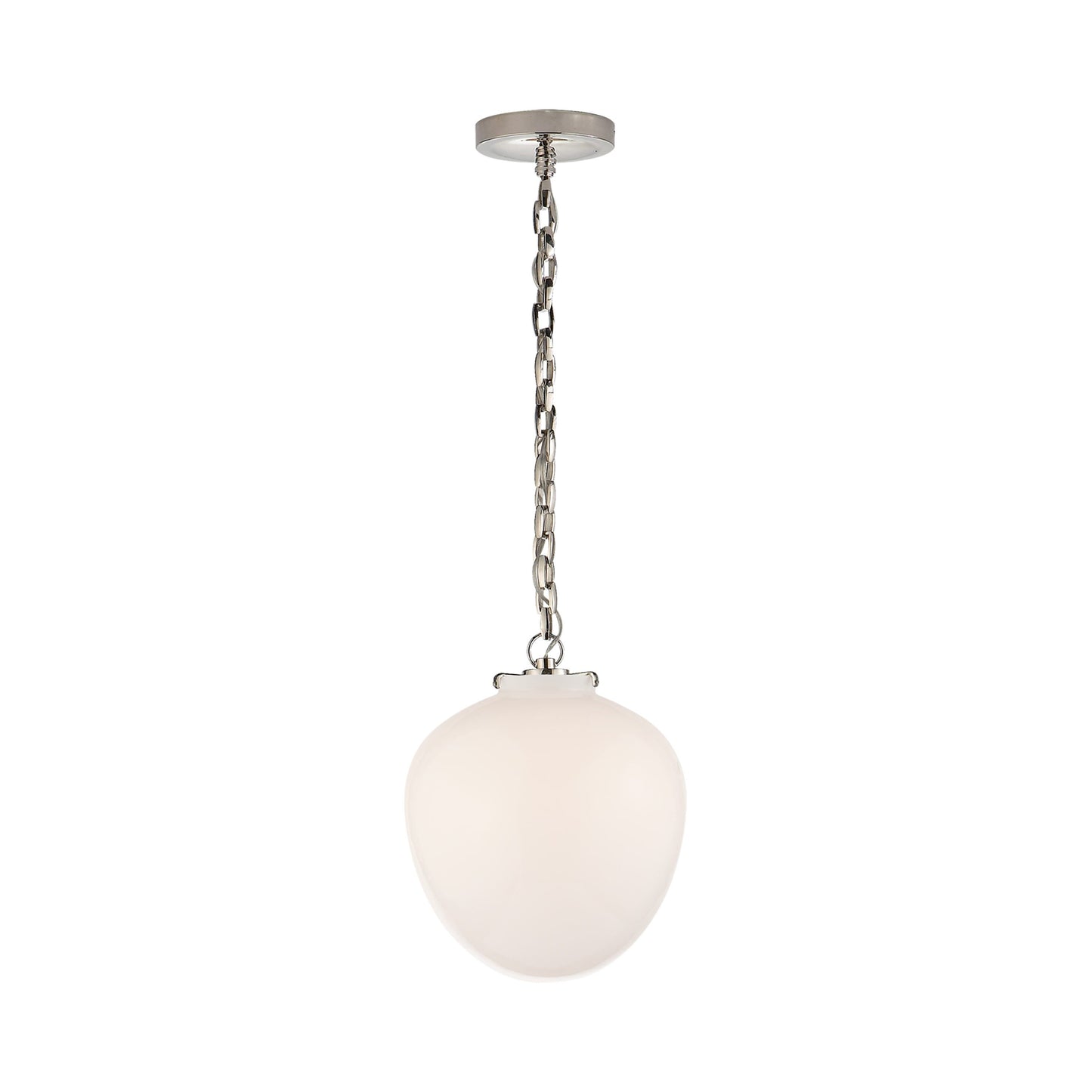 Katie Acorn Pendant Light in Polished Nickel/White Glass.