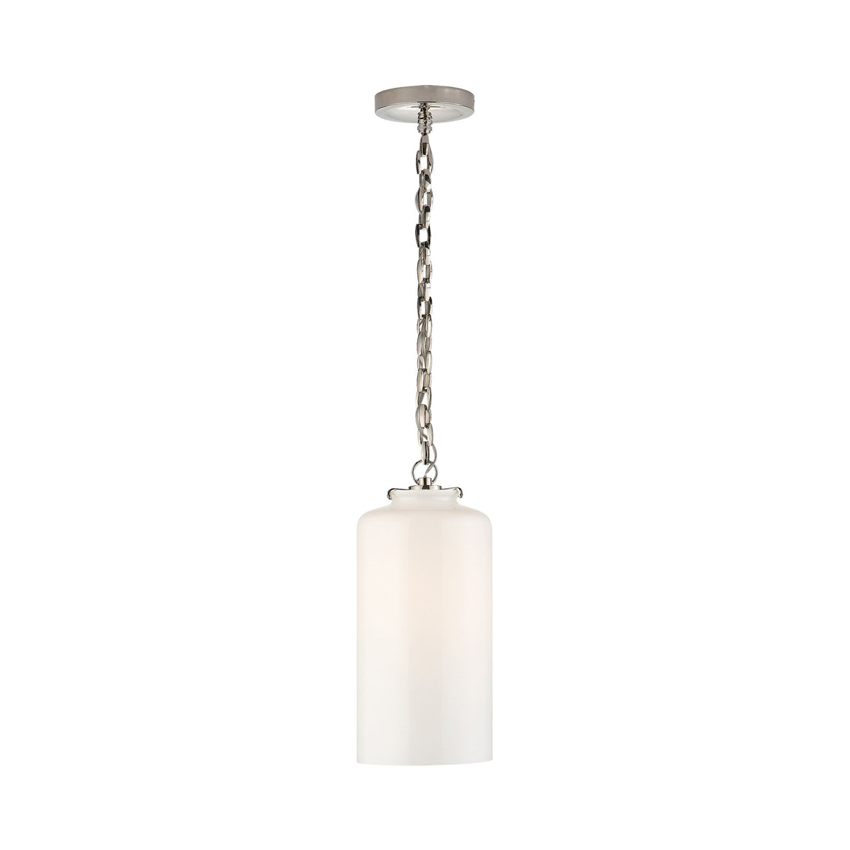 Katie Cylinder Pendant Light in Polished Nickel (White Glass/Small).