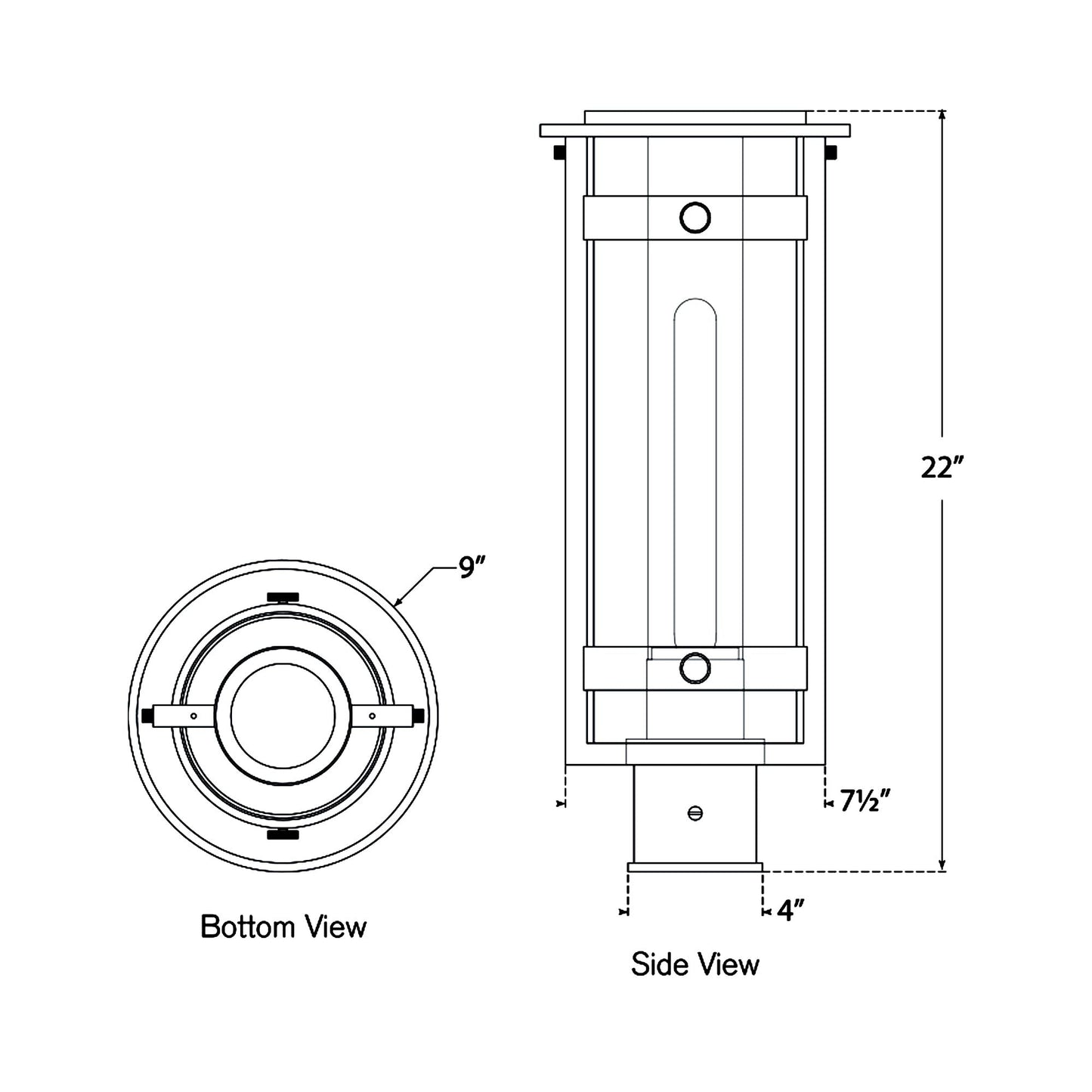 Kears Outdoor LED Post Light - line drawing.
