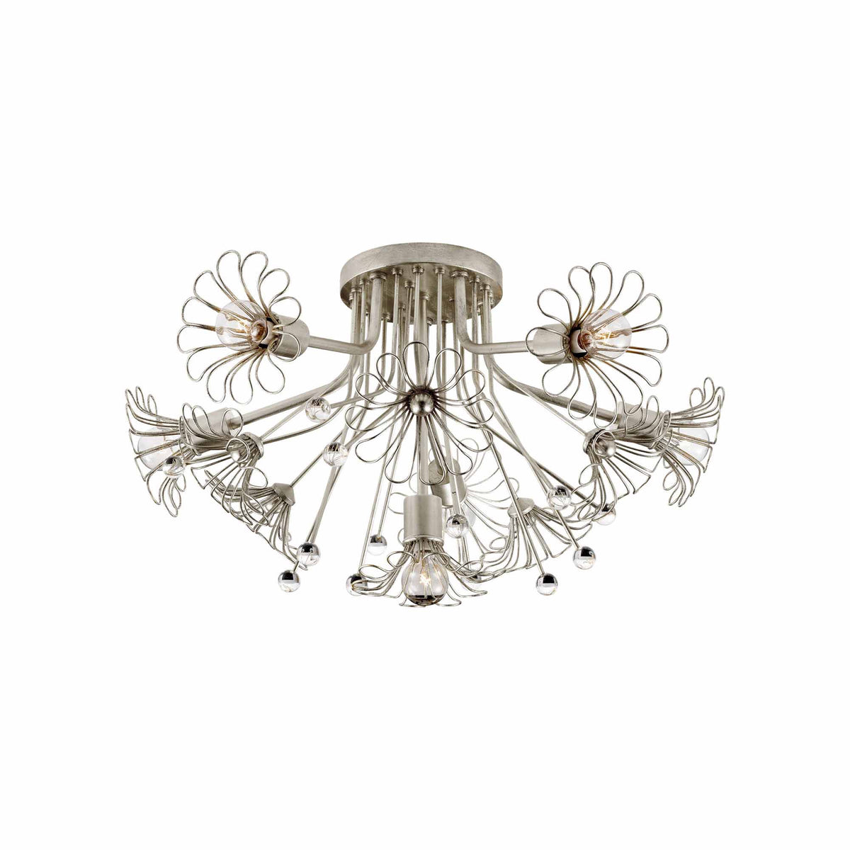 Keaton Bouquet Flush Mount Ceiling Light in Burnished Silver Leaf.