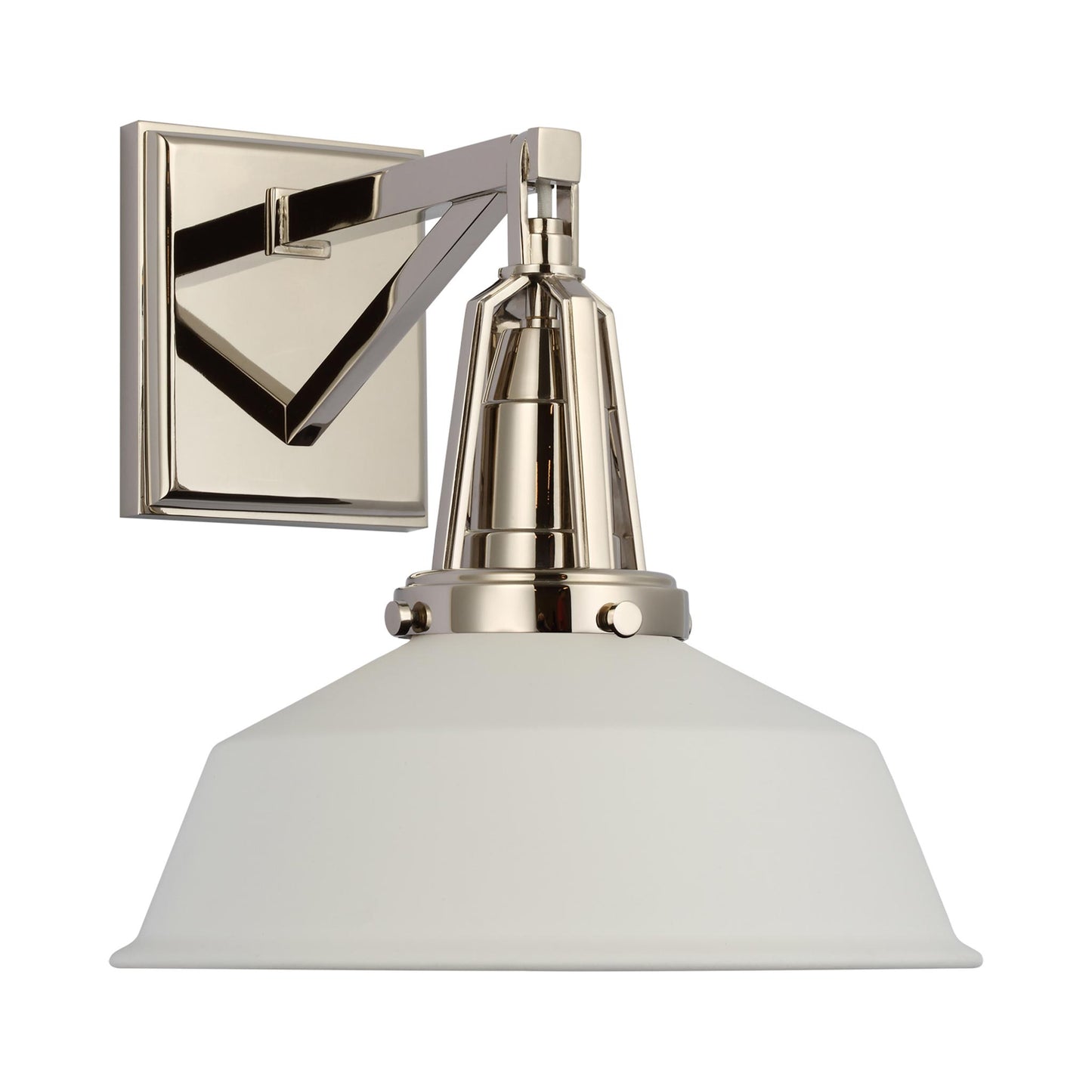 Layton LED Wall Light in Polished Nickel/Matte White.